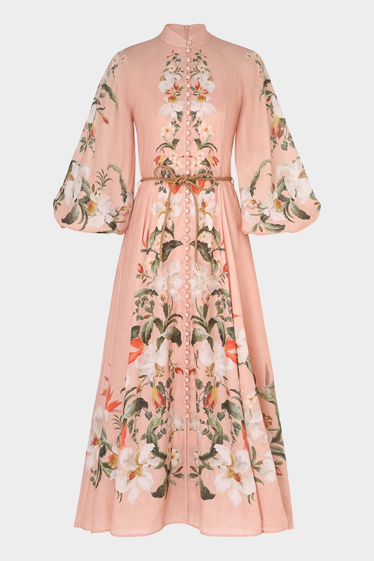 Lexi Billow Long Dress in Pink Palm - shop-olivia.com