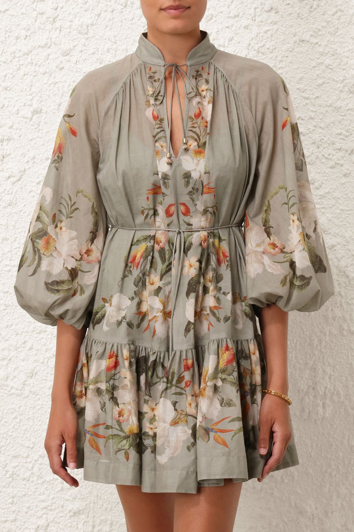 Lexi Billow Mini Dress in Sage Palm - shop-olivia.com
