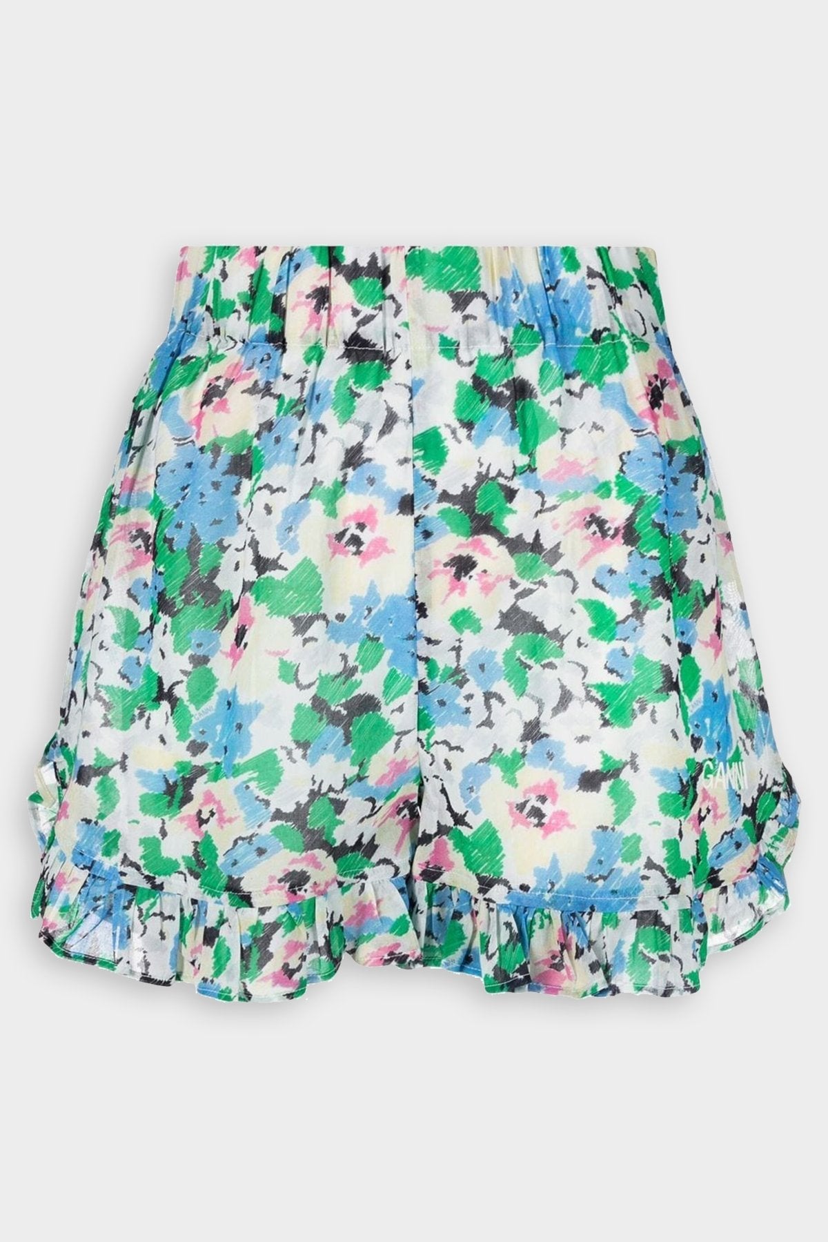 Light Cotton Ruffle Shorts in Floral Azure Blue - shop-olivia.com