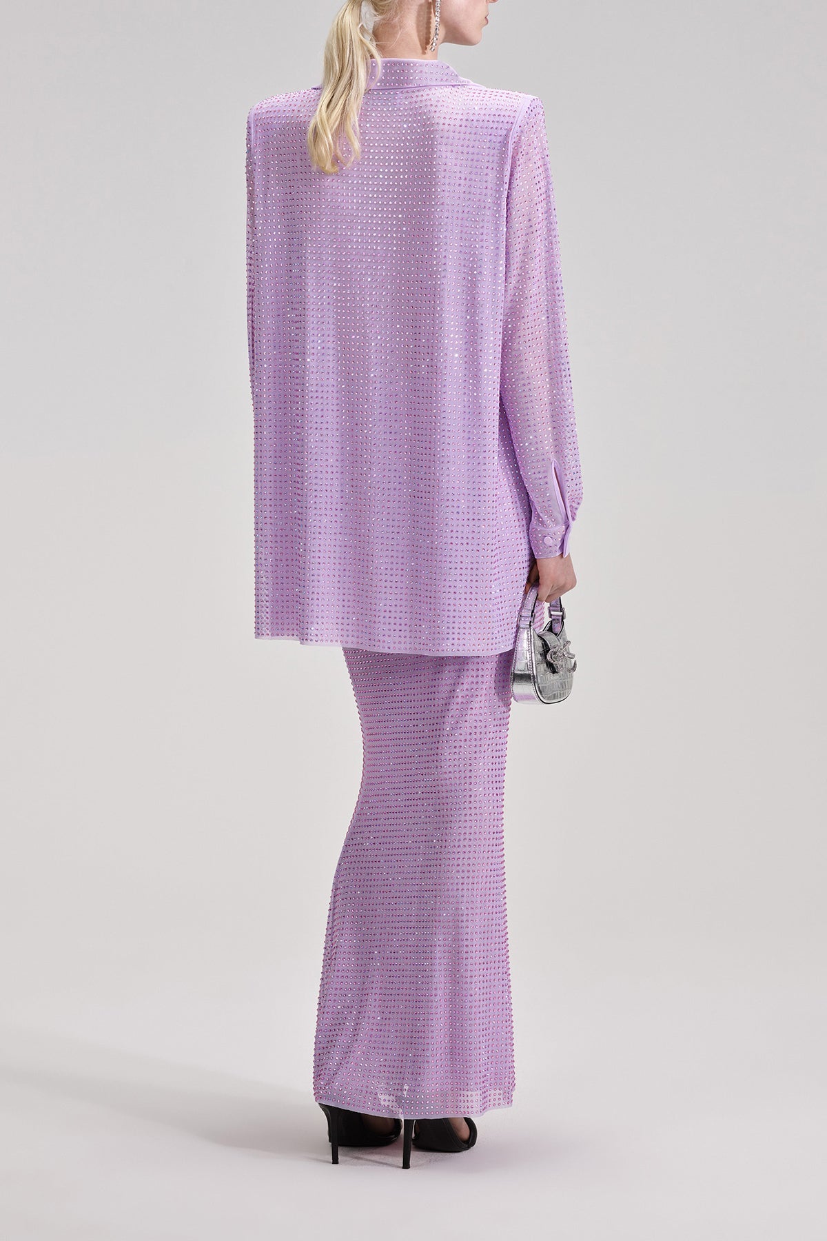 Lilac Rhinestone Mesh Midi Skirt - shop-olivia.com