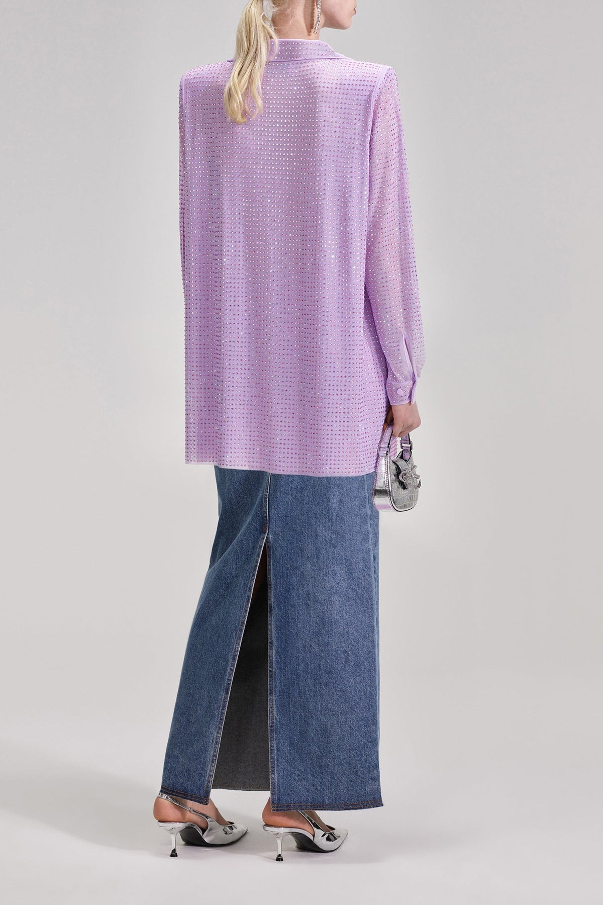 Lilac Rhinestone Mesh Shirt - shop-olivia.com