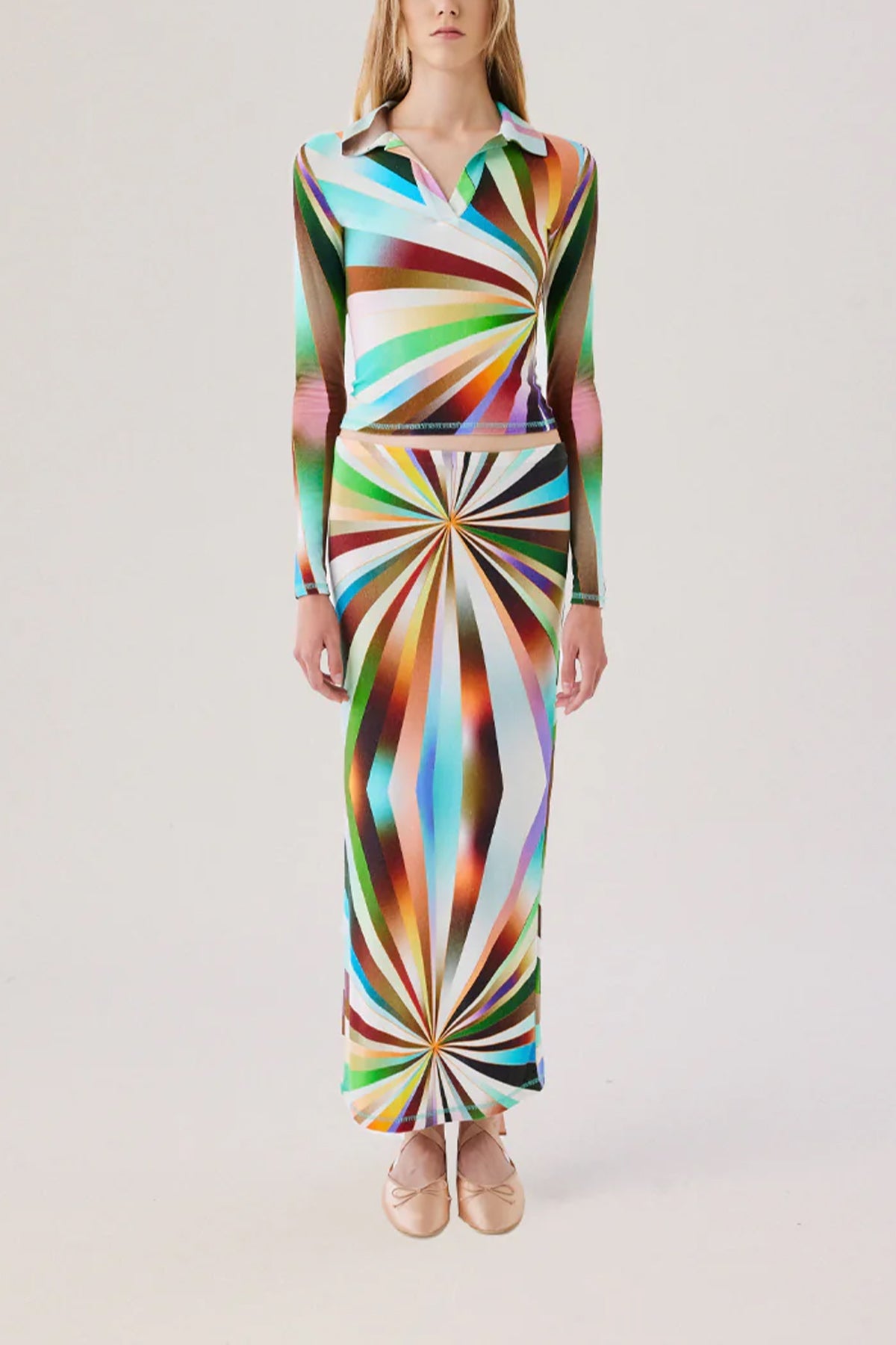 Lilt Sun-Ray Printed Knit Skirt in Multi - shop-olivia.com