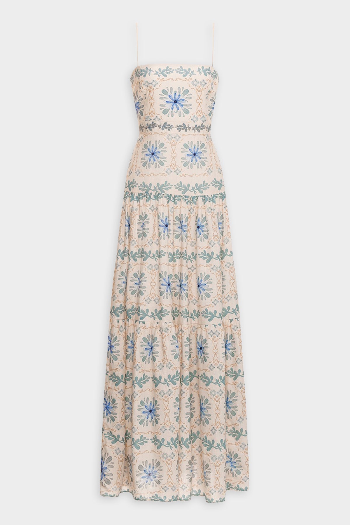 Lima Chivas Hand-Embroidered Linen Maxi Dress in Blue - shop-olivia.com
