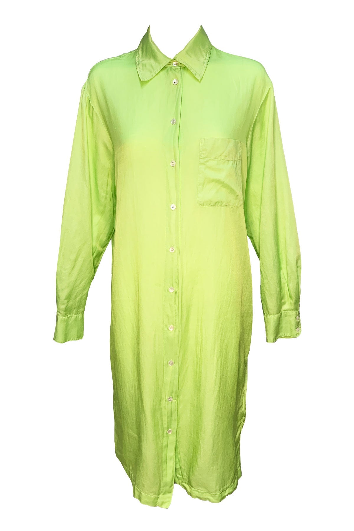 Lime Green Silk Cotton Sateen Classic Shirt Dress - shop-olivia.com