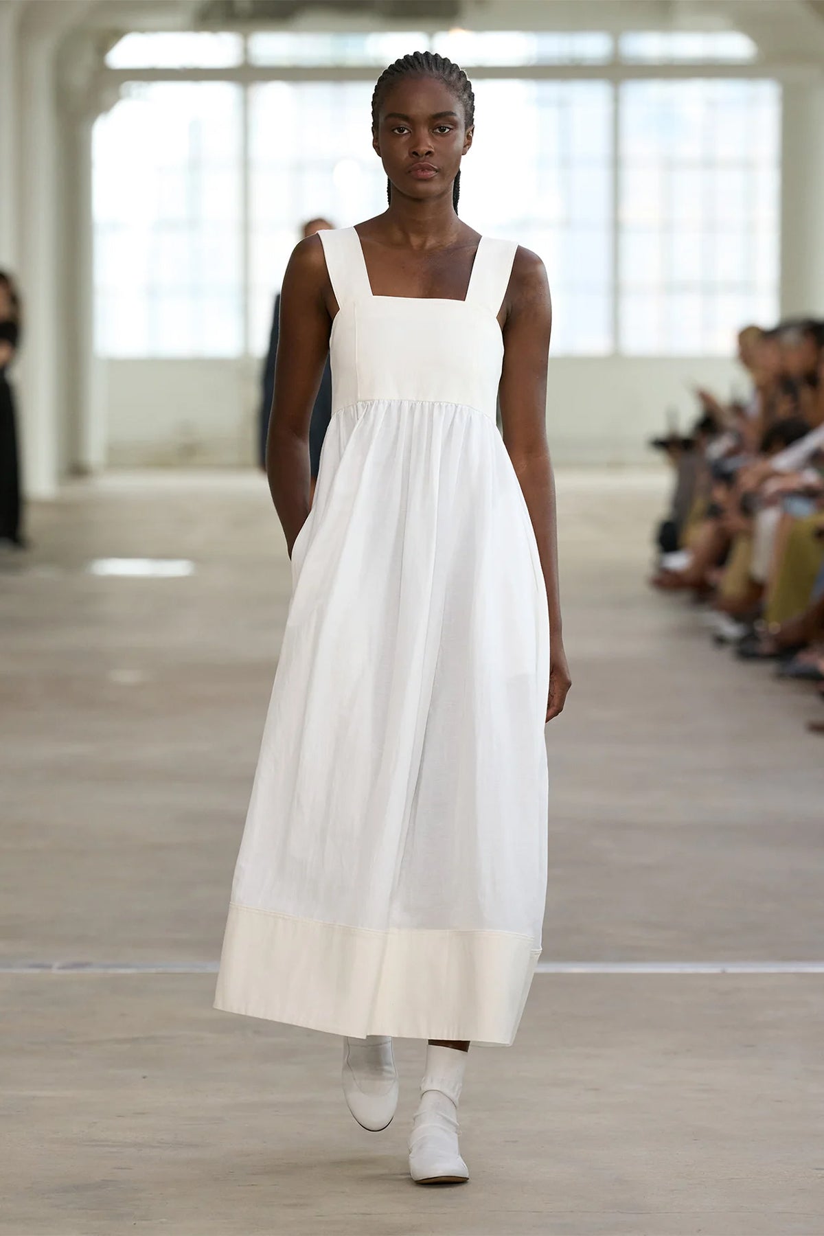 Linen Cotton Voile Sculpted Dress in White - shop-olivia.com
