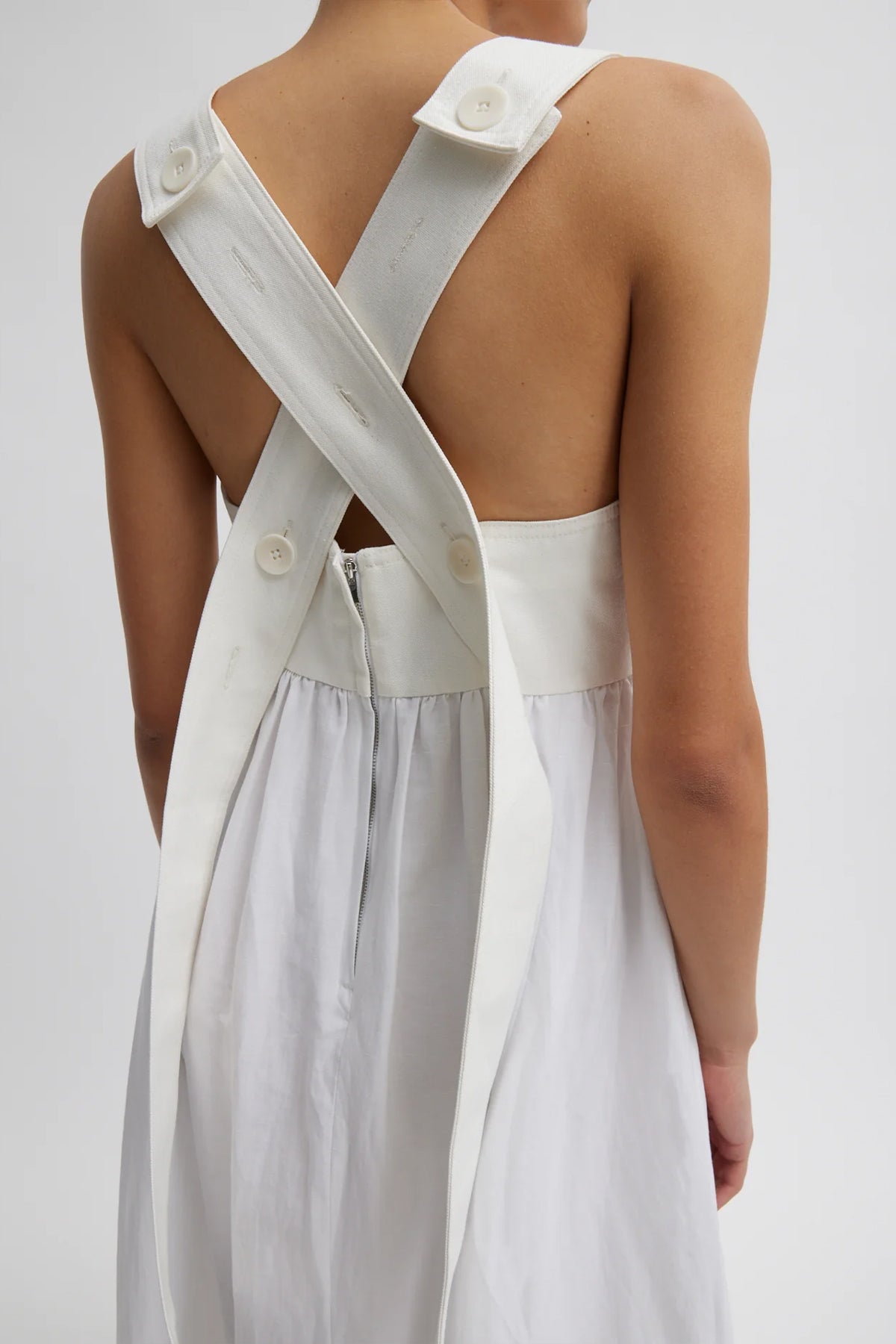 Linen Cotton Voile Sculpted Dress in White - shop-olivia.com