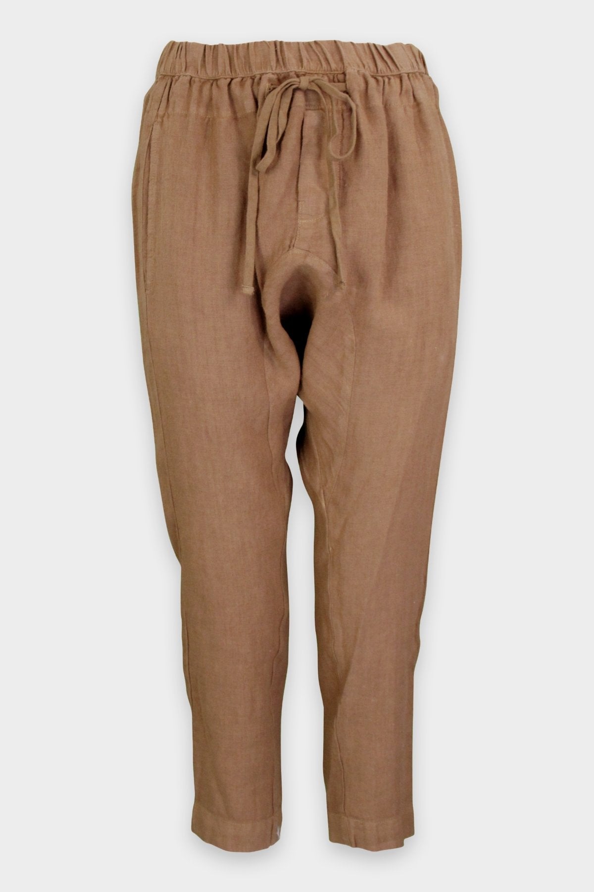 Linen Drawcord Droprise Pant in Brown - shop-olivia.com