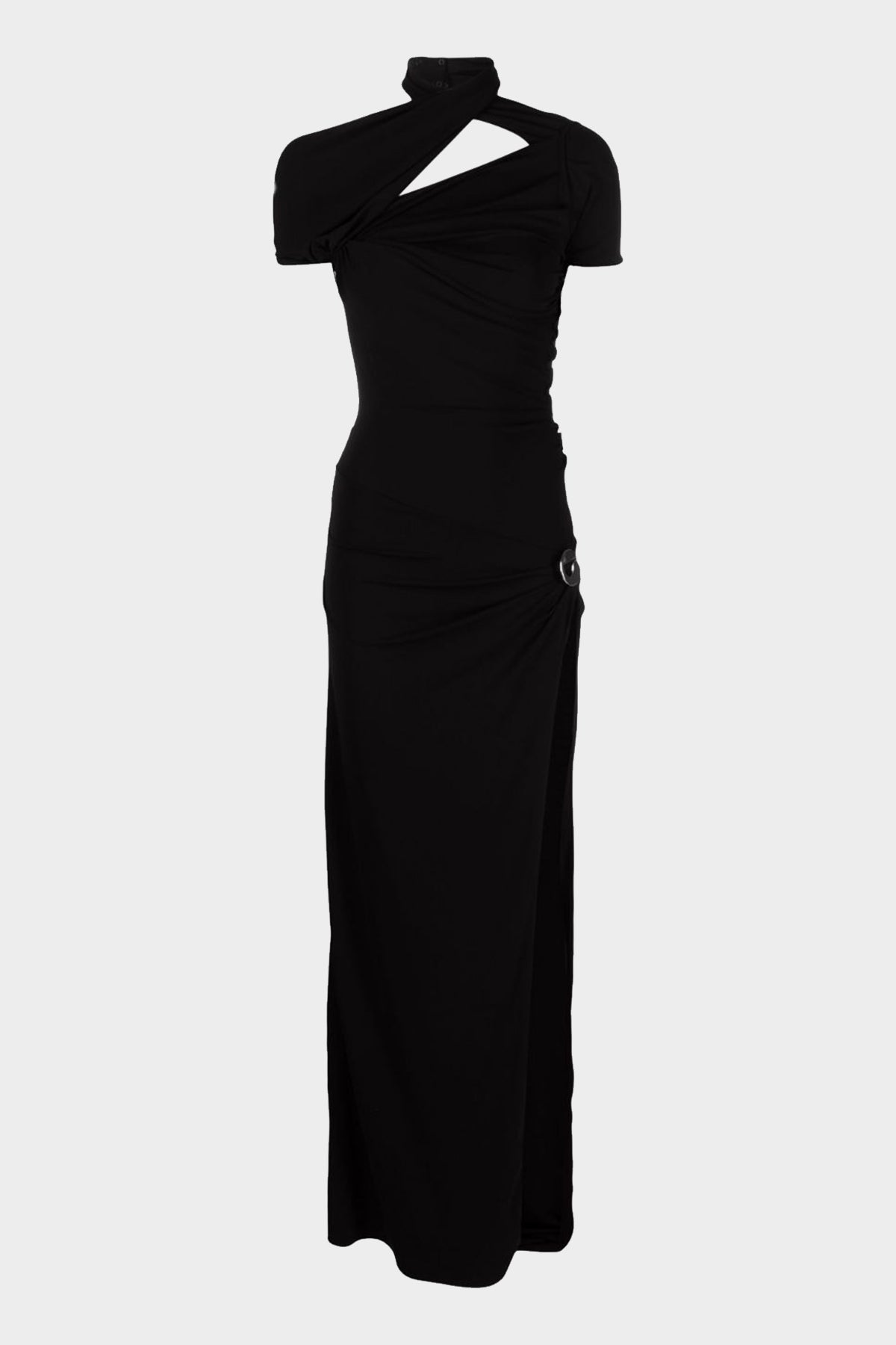 Long Asymmetric Draped Dress in Black - shop-olivia.com
