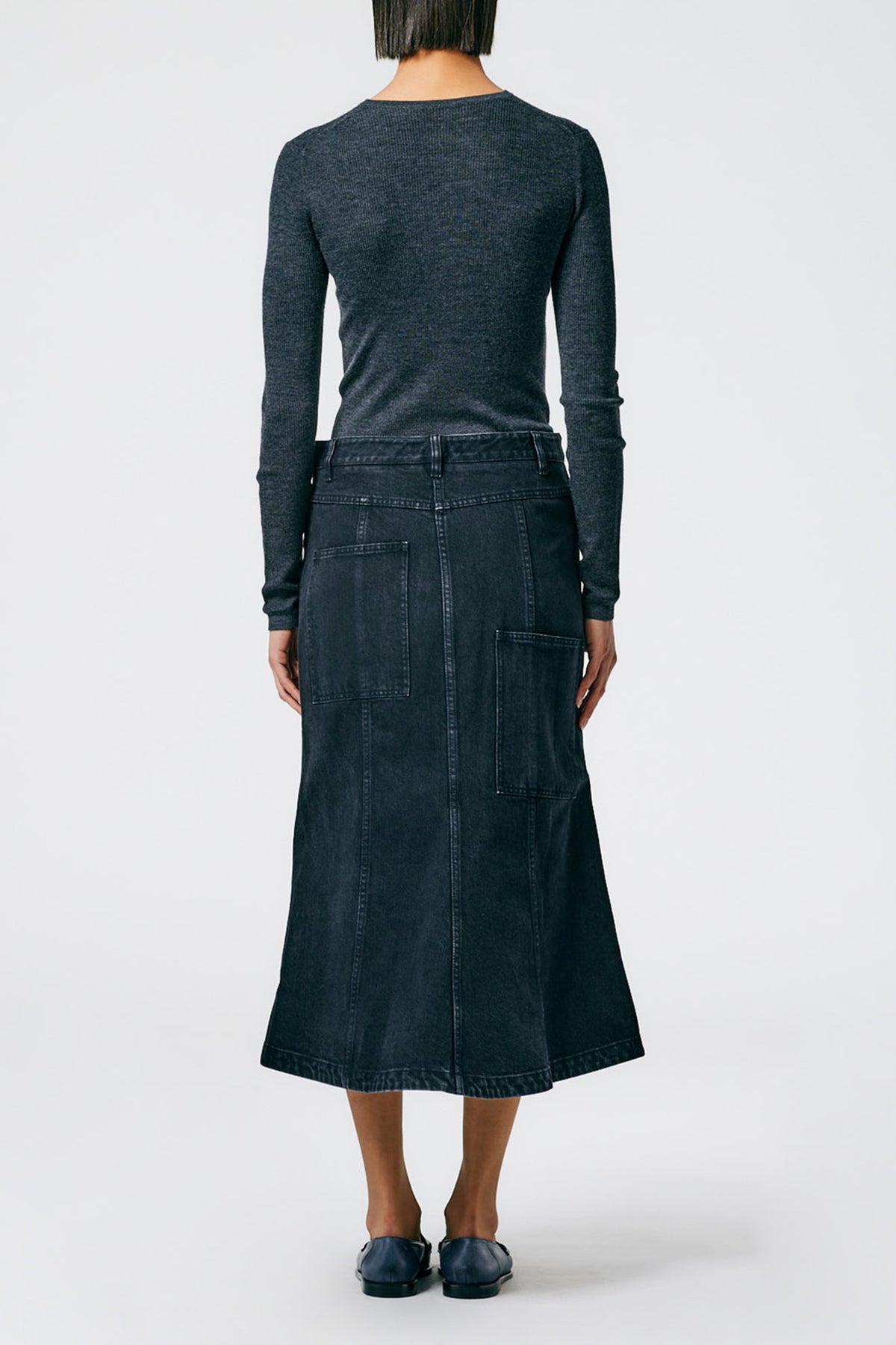 Long Denim Skirt in Black - shop-olivia.com