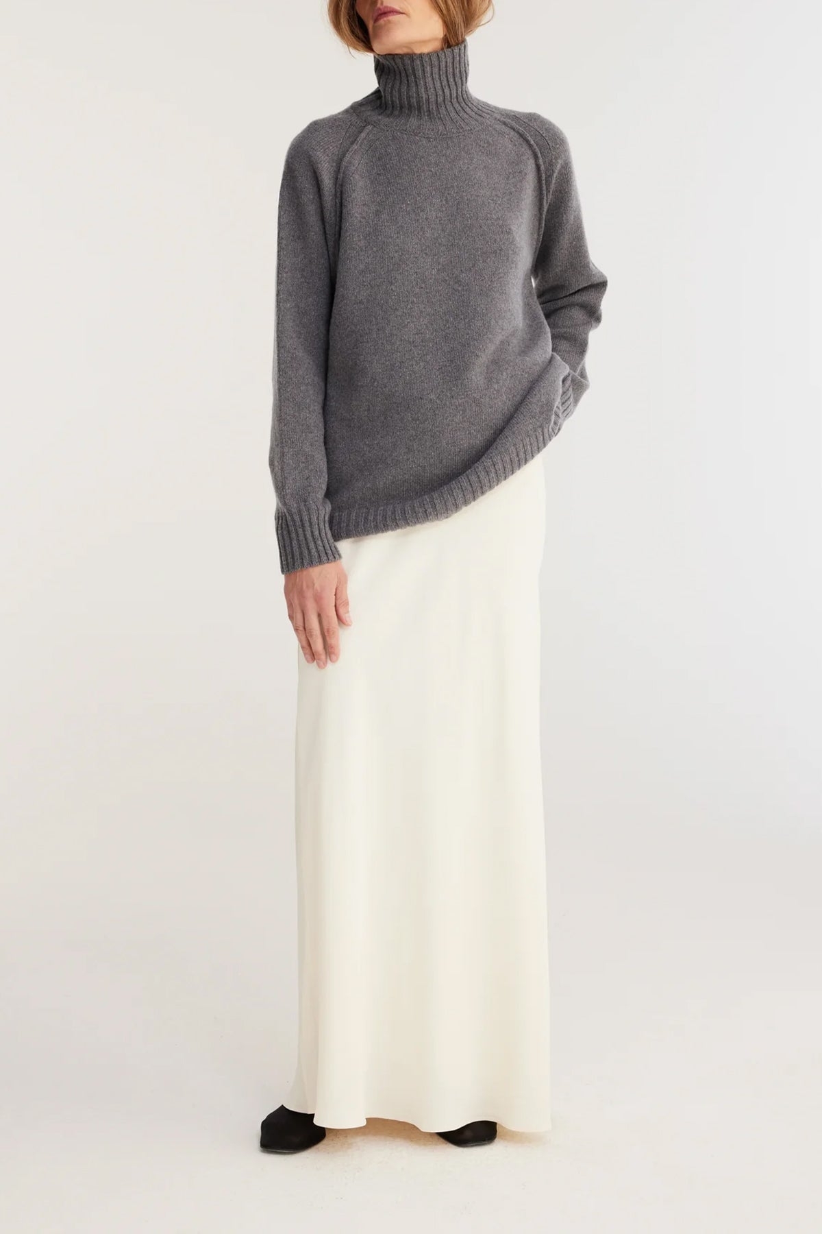 Long Satin Skirt in Cream - shop-olivia.com