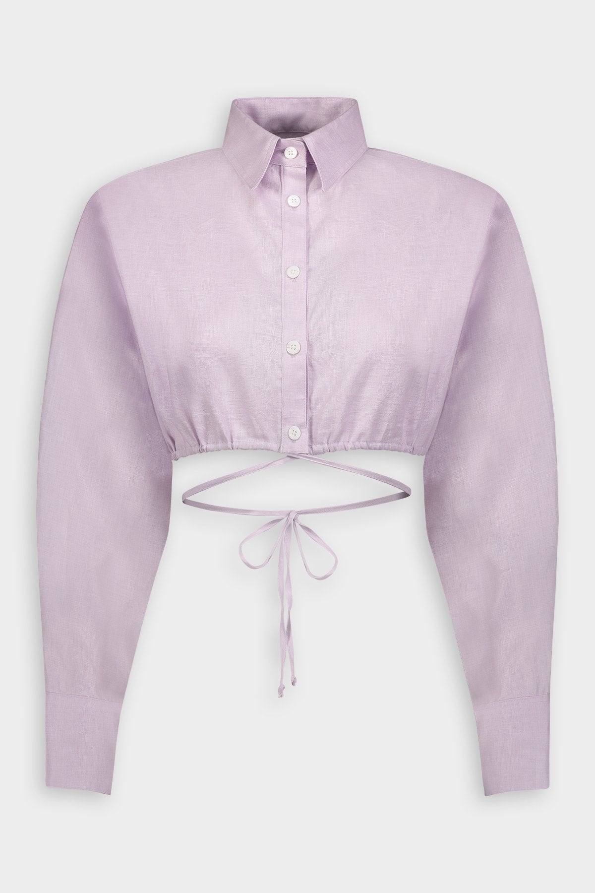 Long Sleeve Cropped Button Up in Lavender