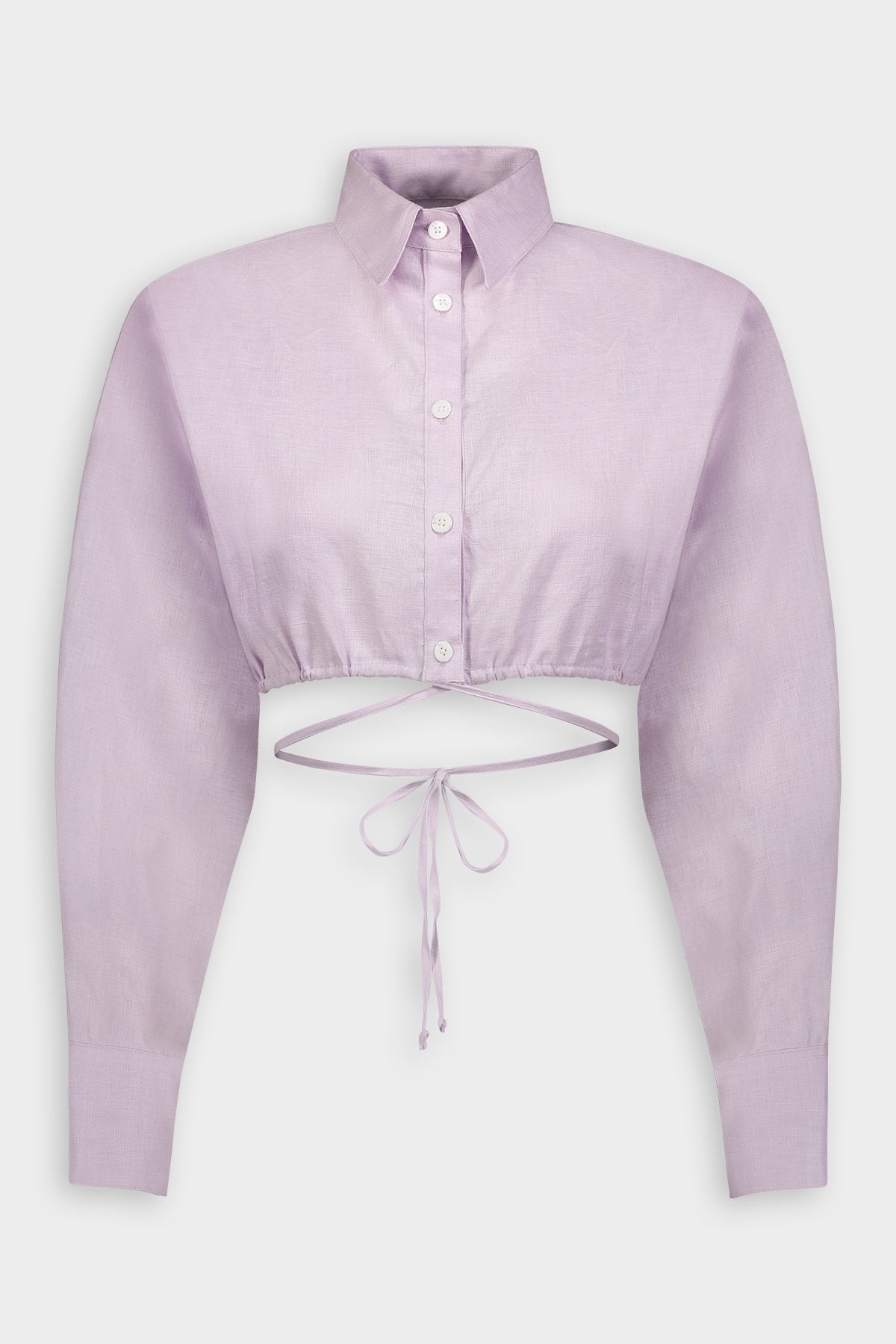 Long Sleeve Cropped Button Up in Lavender - shop-olivia.com
