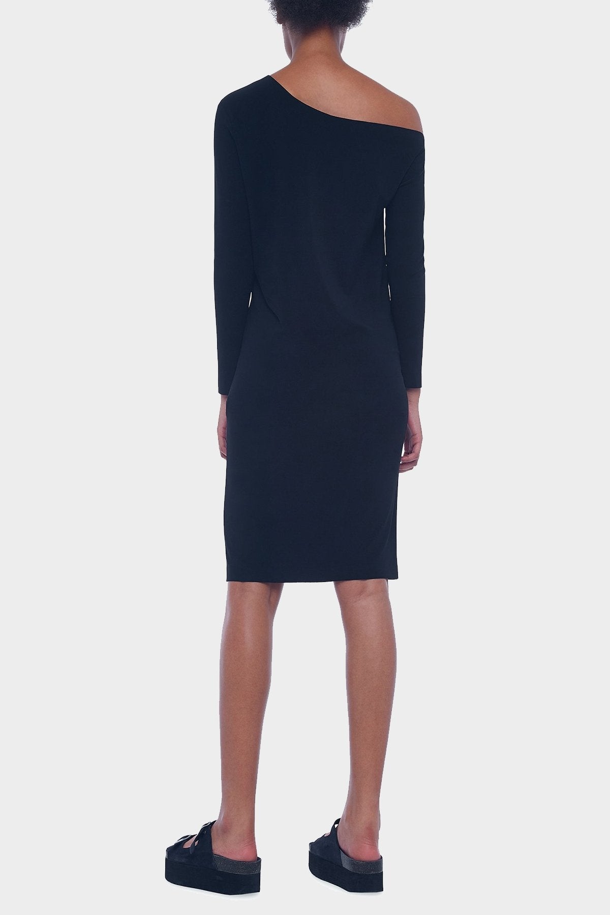 Long Sleeve Drop Shoulder Dress in Black - shop-olivia.com