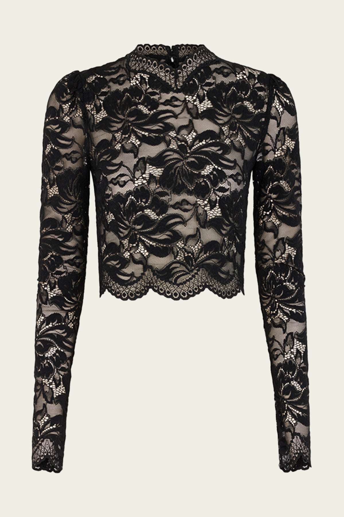Long Sleeve Lace Top in Black - shop-olivia.com