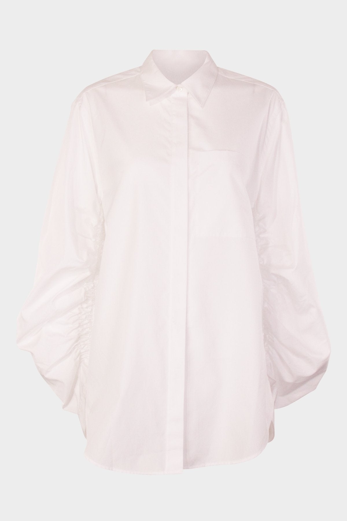 Long Sleeve Shirt with Gathered Sleeve in Optic White - shop-olivia.com