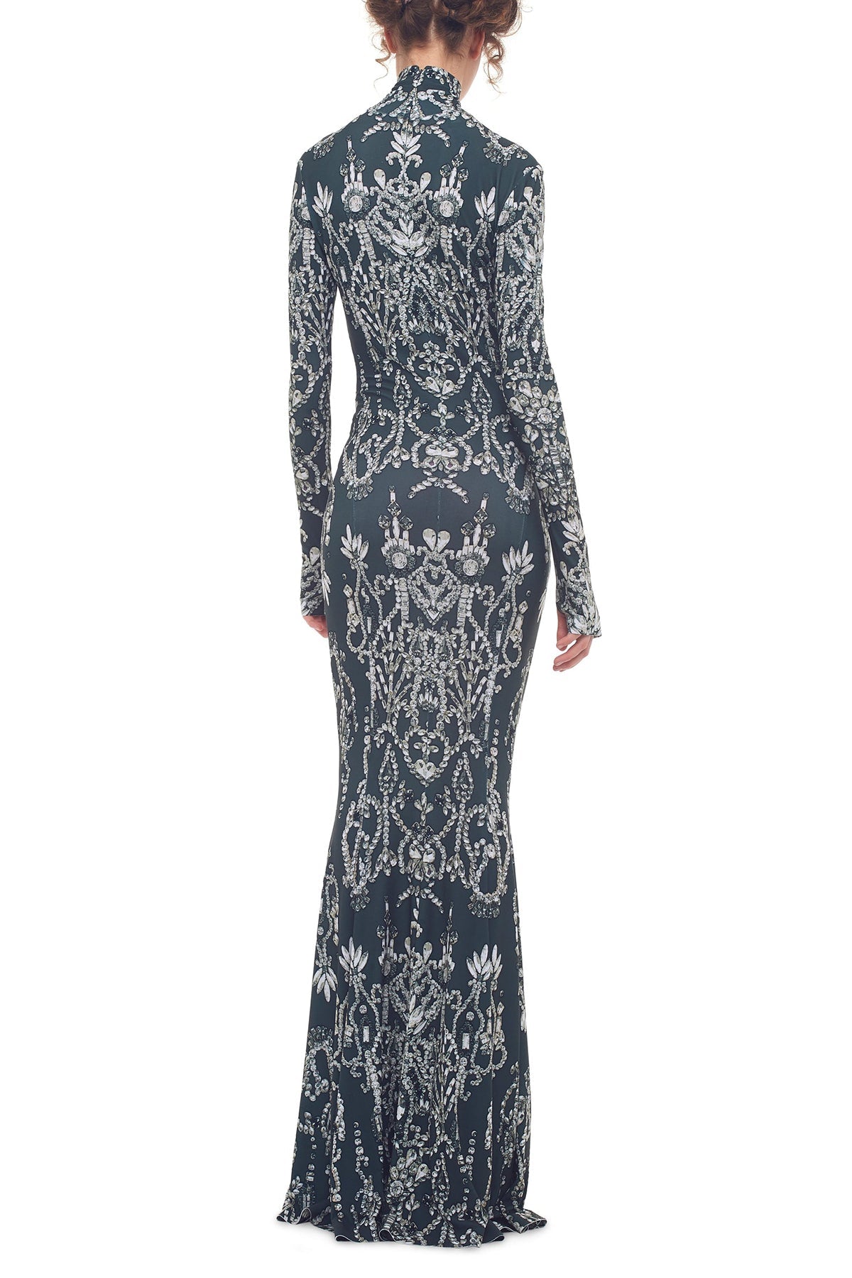 Long Sleeve Turtle Fishtail Gown in Dark Jewels - shop-olivia.com
