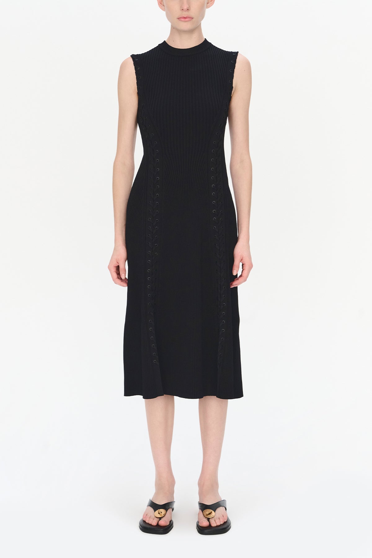 Lorena Lace Up Midi Dress in Black - shop-olivia.com