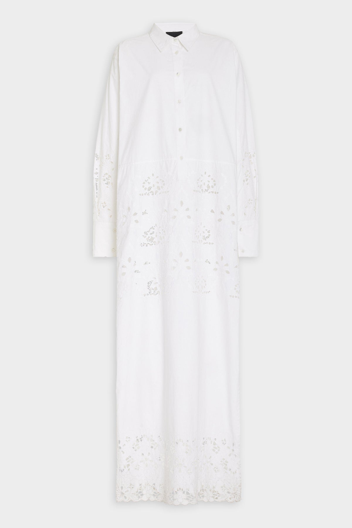 Louanne Embroidered Long Poplin Dress in White - shop-olivia.com