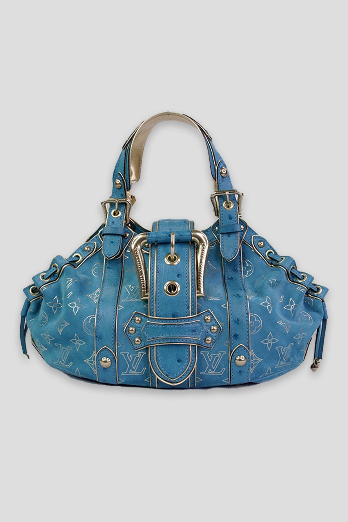 Louis Vuitton Turquoise and Gold Monogram Handbag - shop-olivia.com