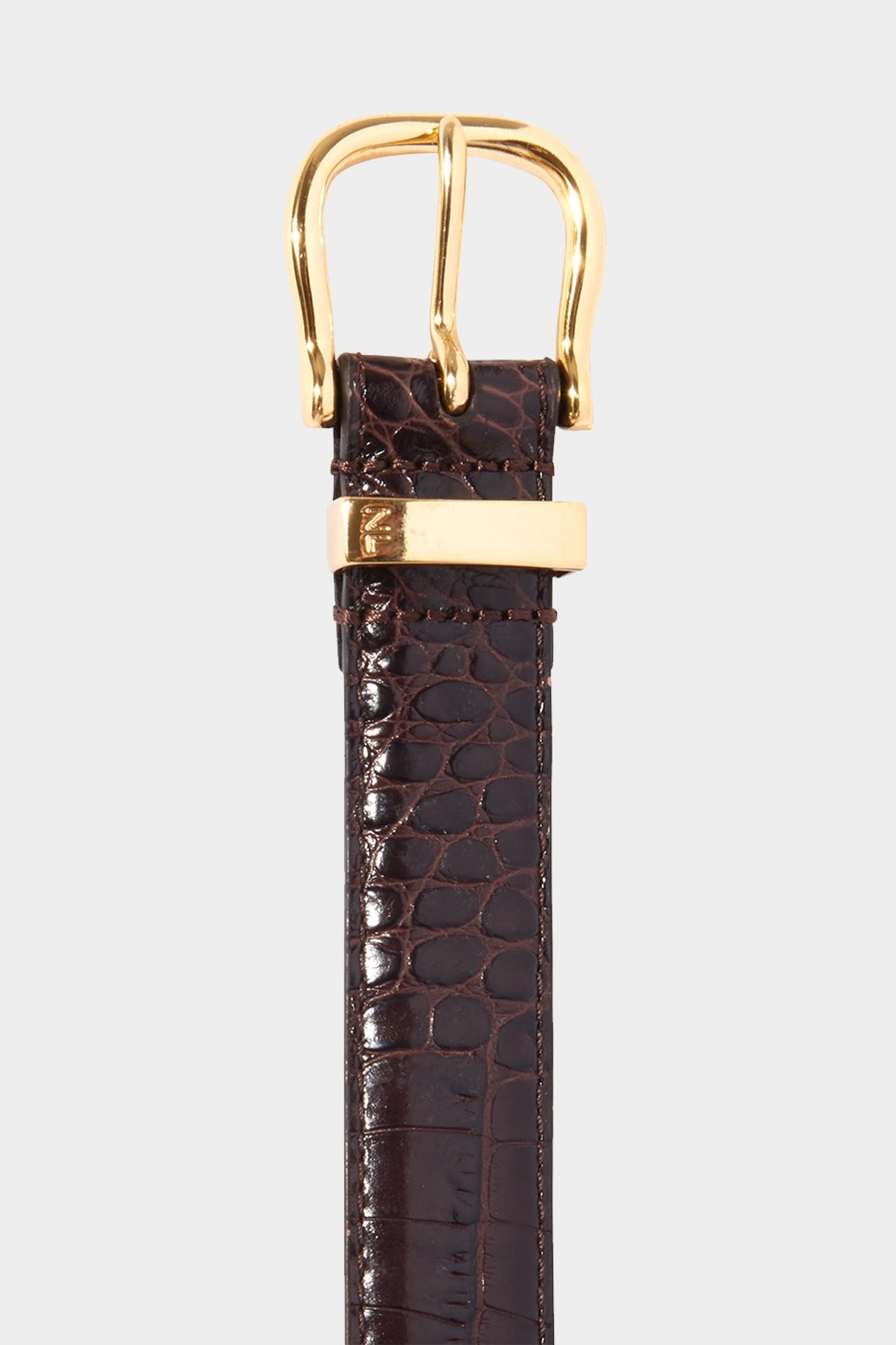 Louise Croc Embossed Leather Belt in Dark Brown - shop-olivia.com