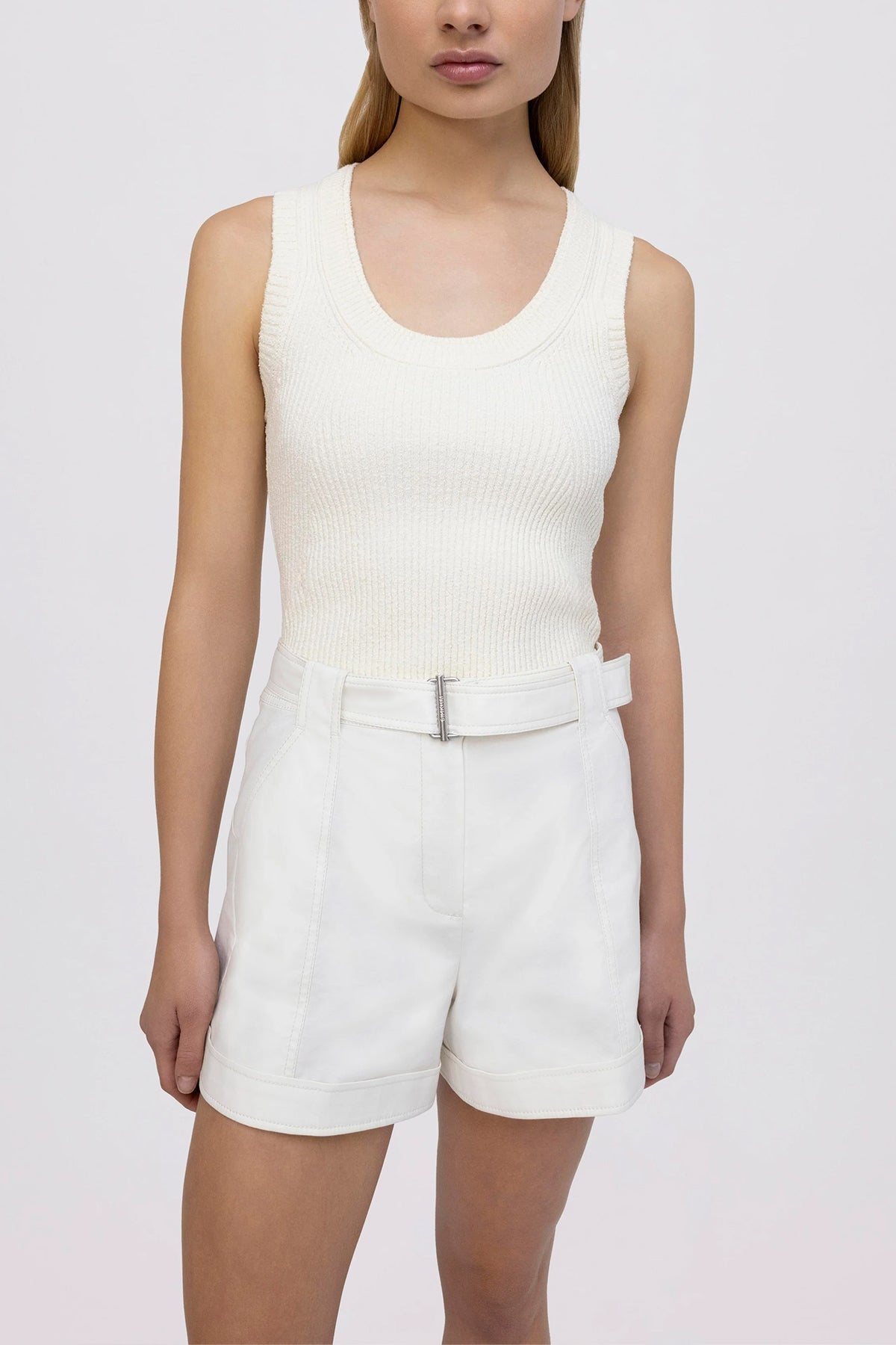 Lourie Belted Shorts in White - shop-olivia.com