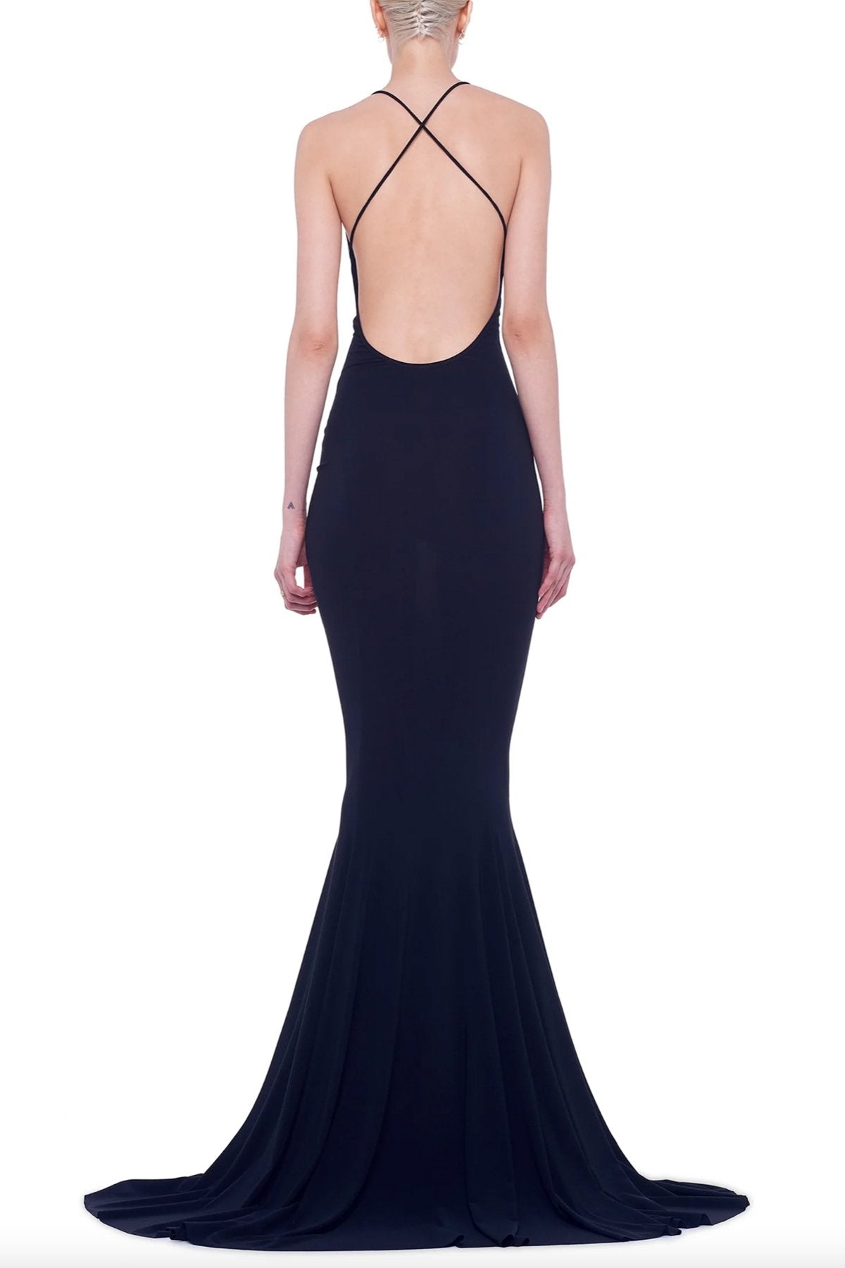 Low Back Slip Fishtail Gown in Black - shop-olivia.com