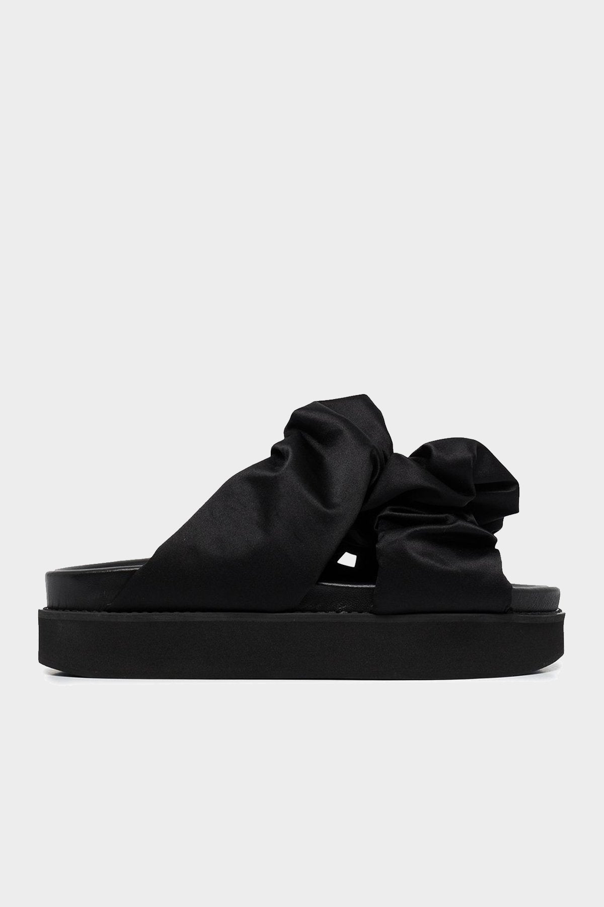 Low Flatform Ruched Sandals in Black - shop-olivia.com