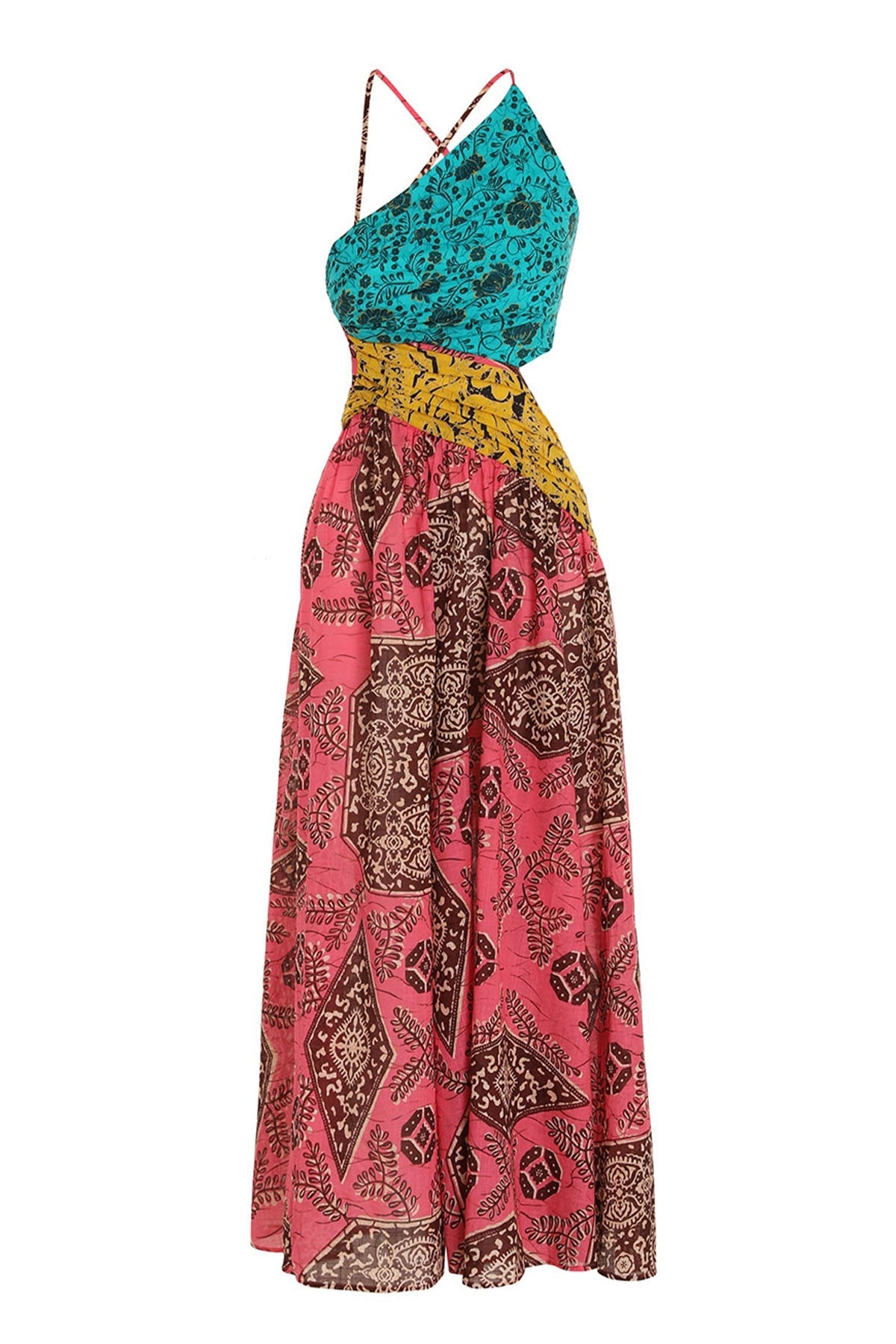 Lulu Asymmetric Ruched Dress in Spliced - shop-olivia.com