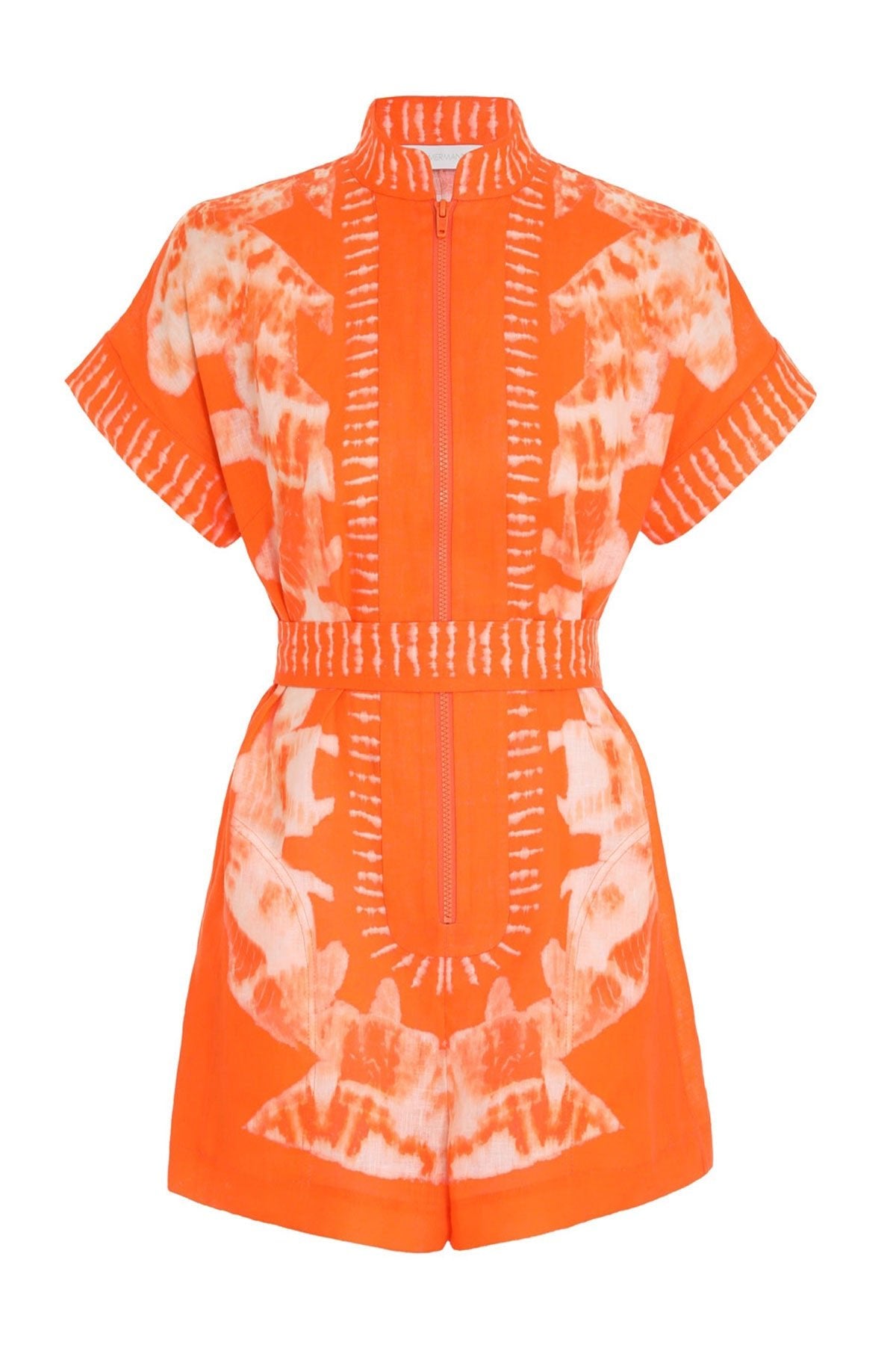 Lulu Zip Playsuit in Orange Tie Dye - shop-olivia.com