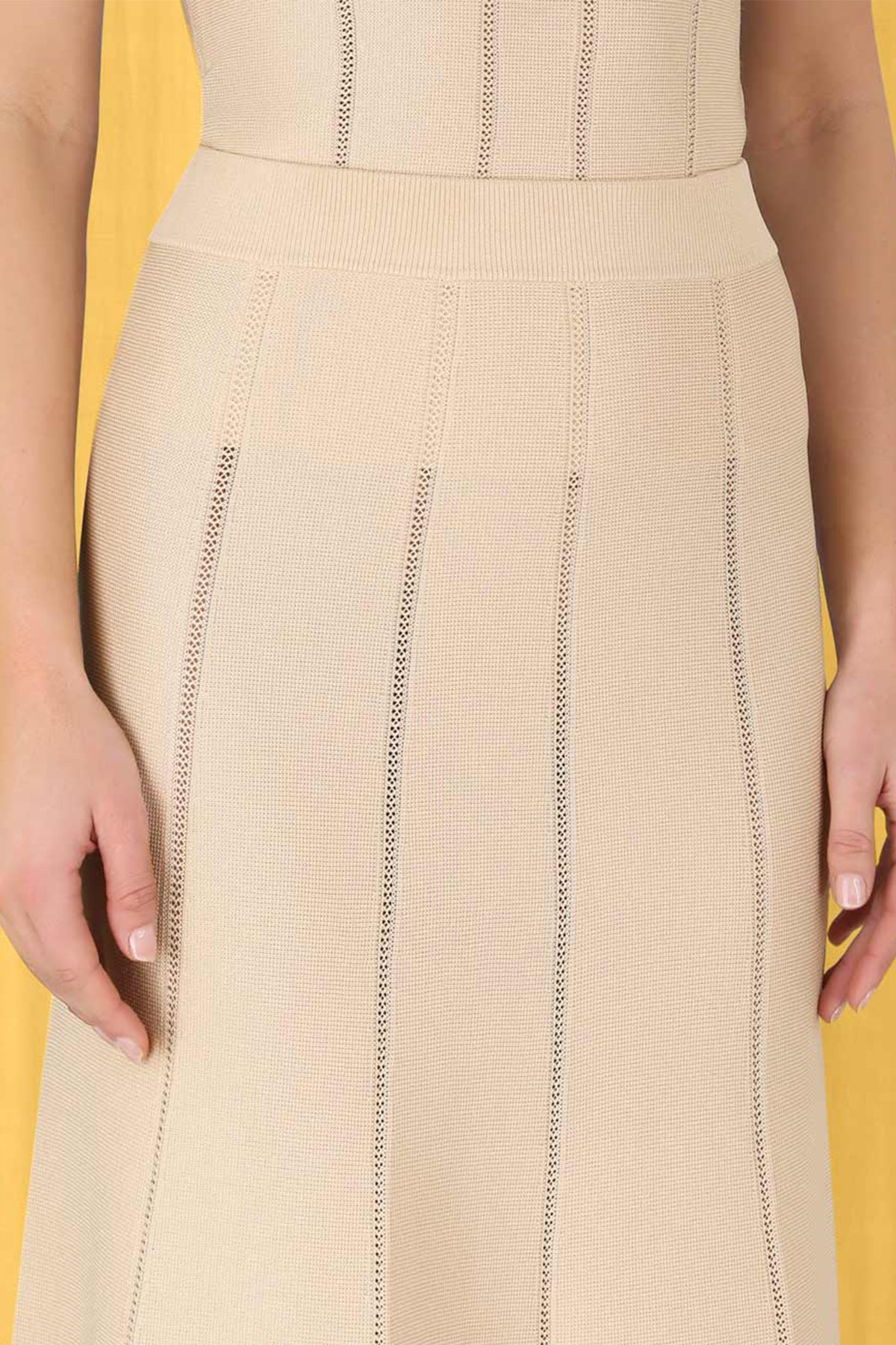 Luminosity Knit Panelled Skirt in Cream - shop-olivia.com