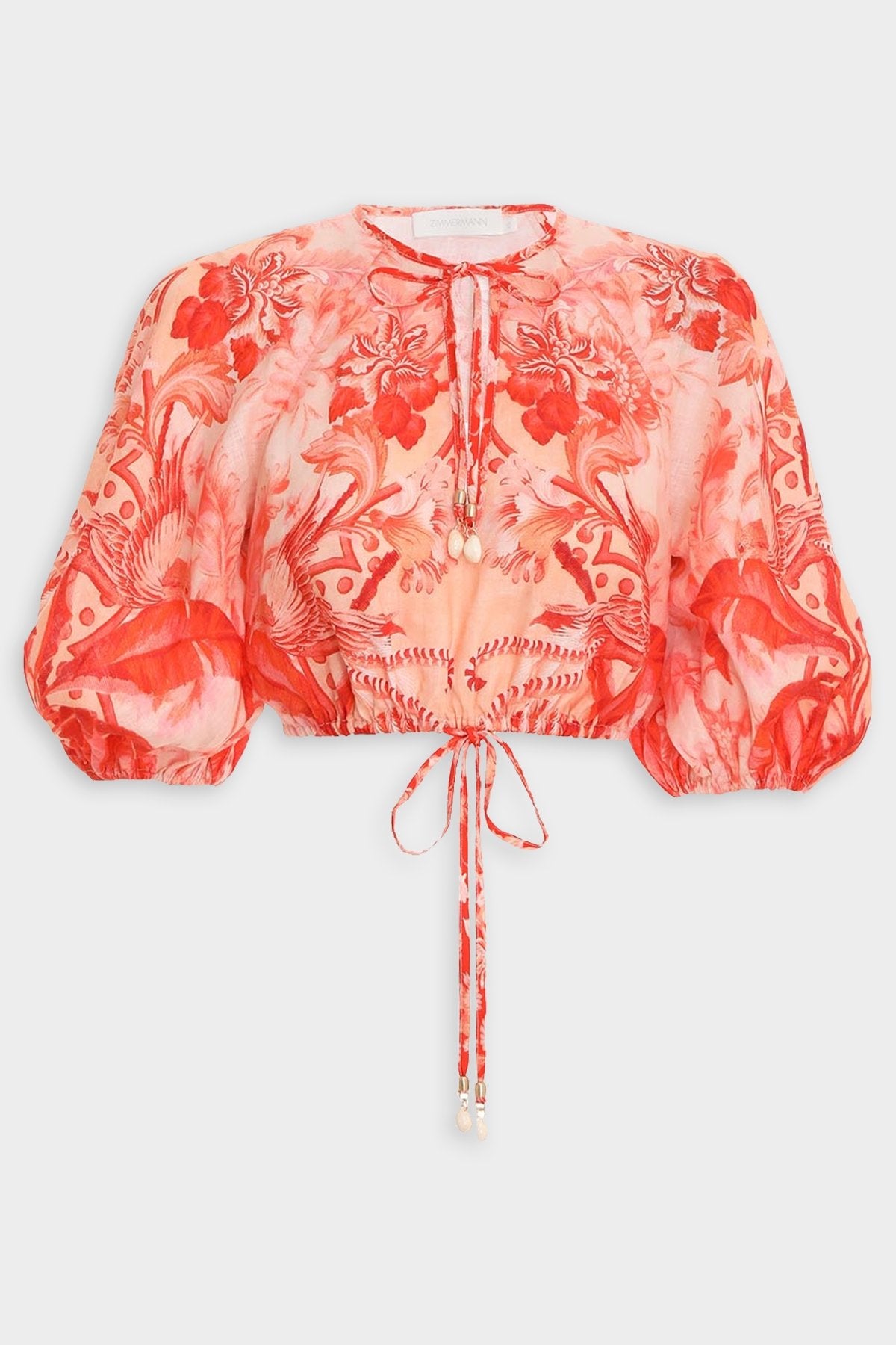 Lyre Crop Blouse in Red Palm - shop-olivia.com
