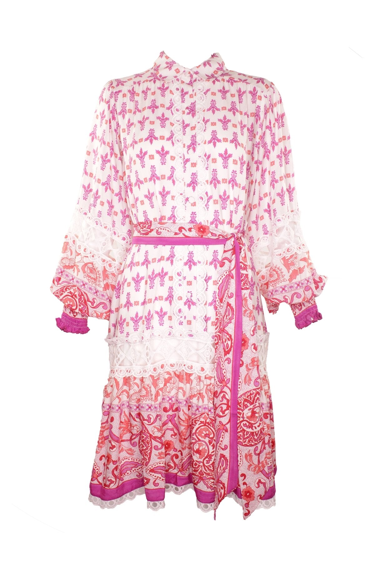 Lyvia Dress in White Pink - shop-olivia.com