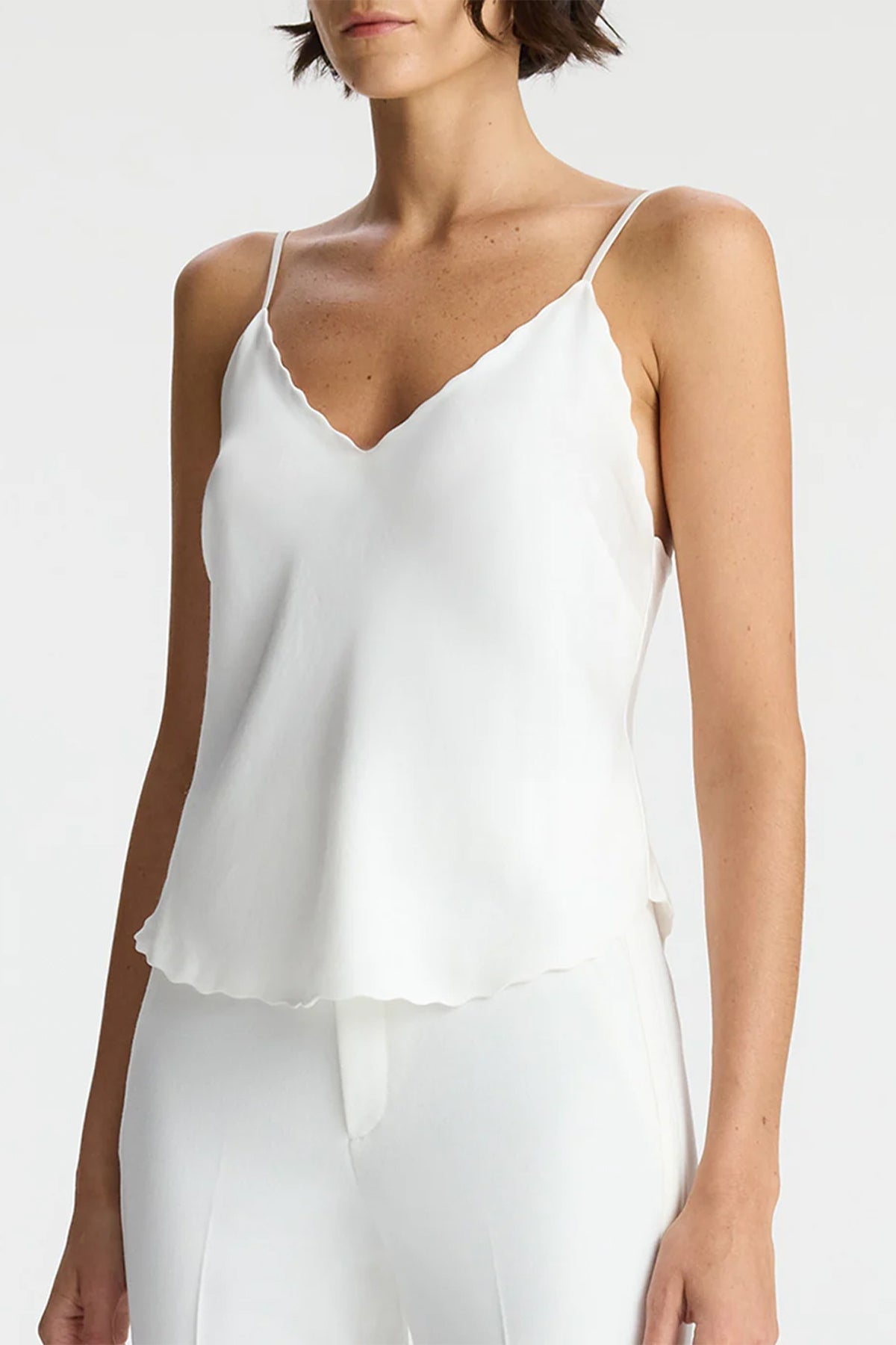 Malia Scalloped Camisole Top in White - shop-olivia.com