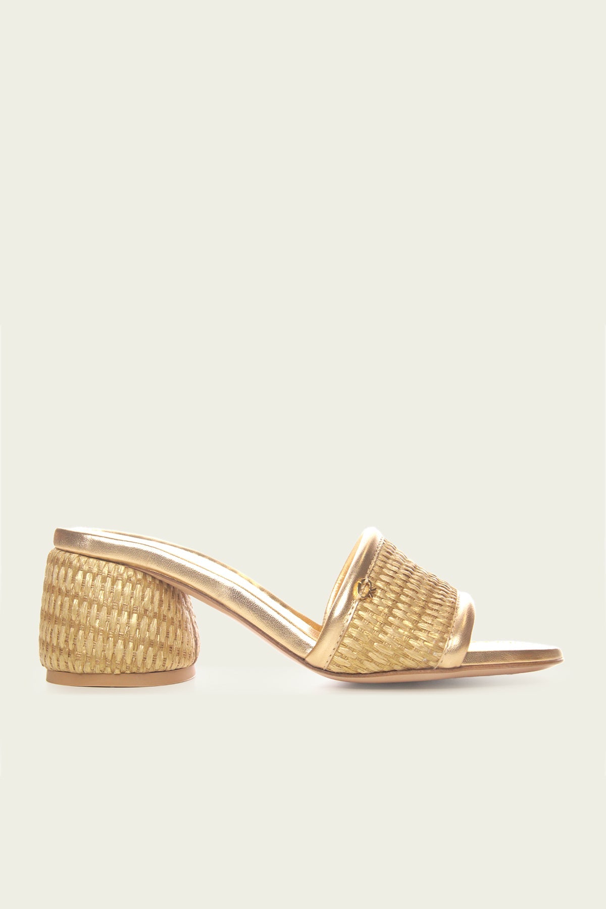 Marbella Metallic Raffia Block Slide Sandals in Gold - shop-olivia.com