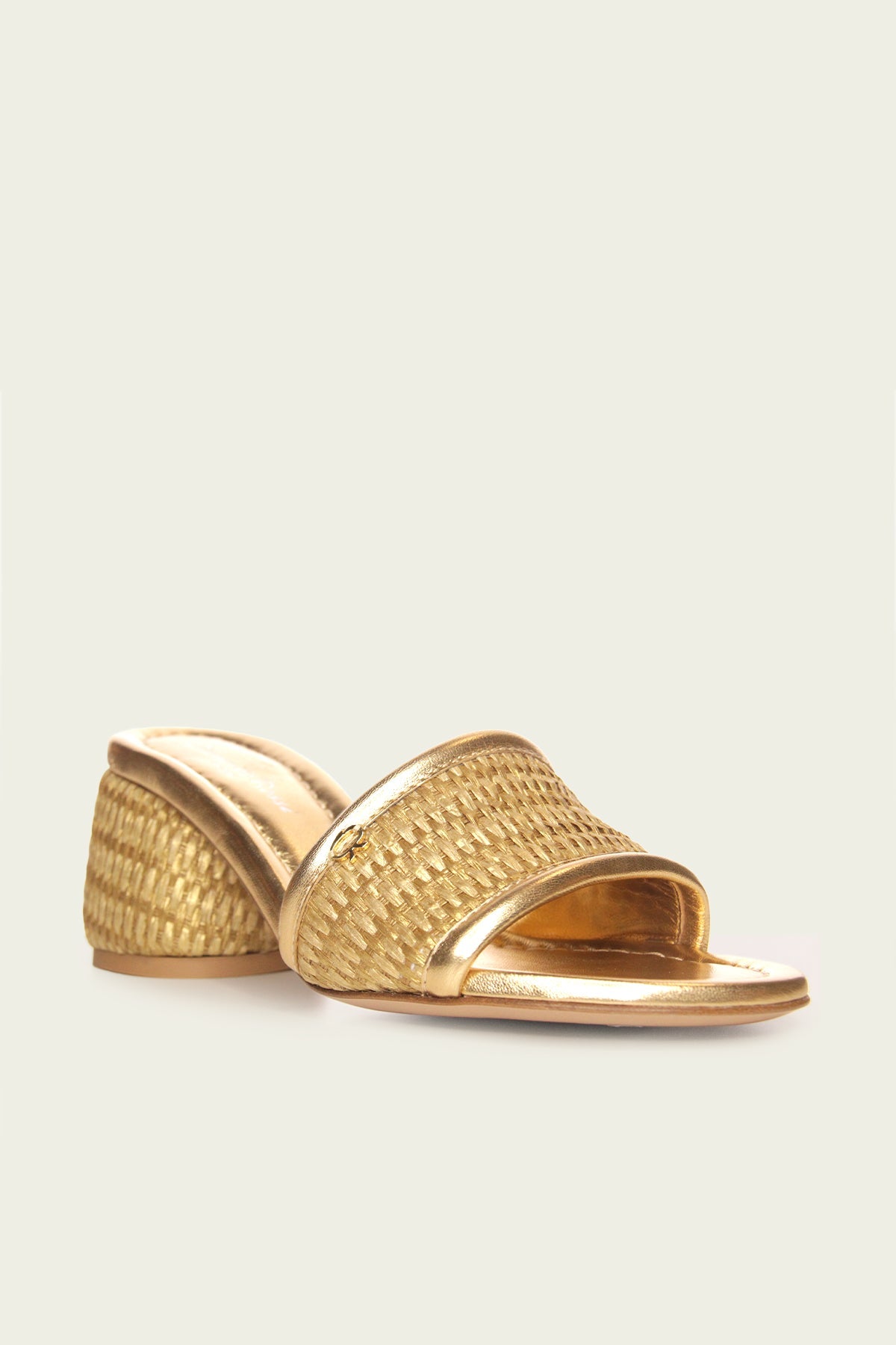 Marbella Metallic Raffia Block Slide Sandals in Gold - shop-olivia.com