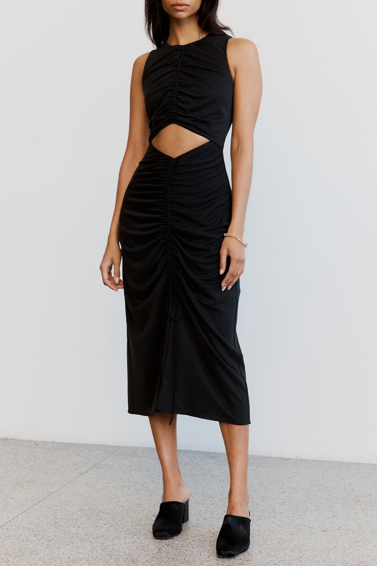 Marble Draw Midi Dress in Washed Black