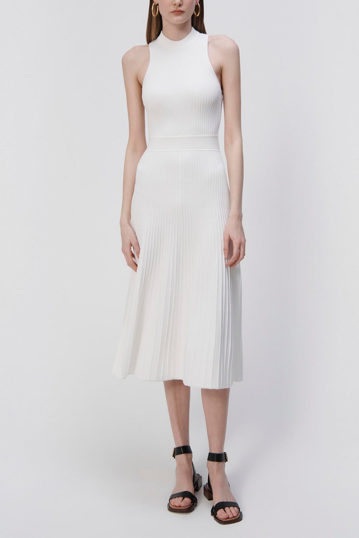 Marianne Pleated Midi Dress in White - shop-olivia.com