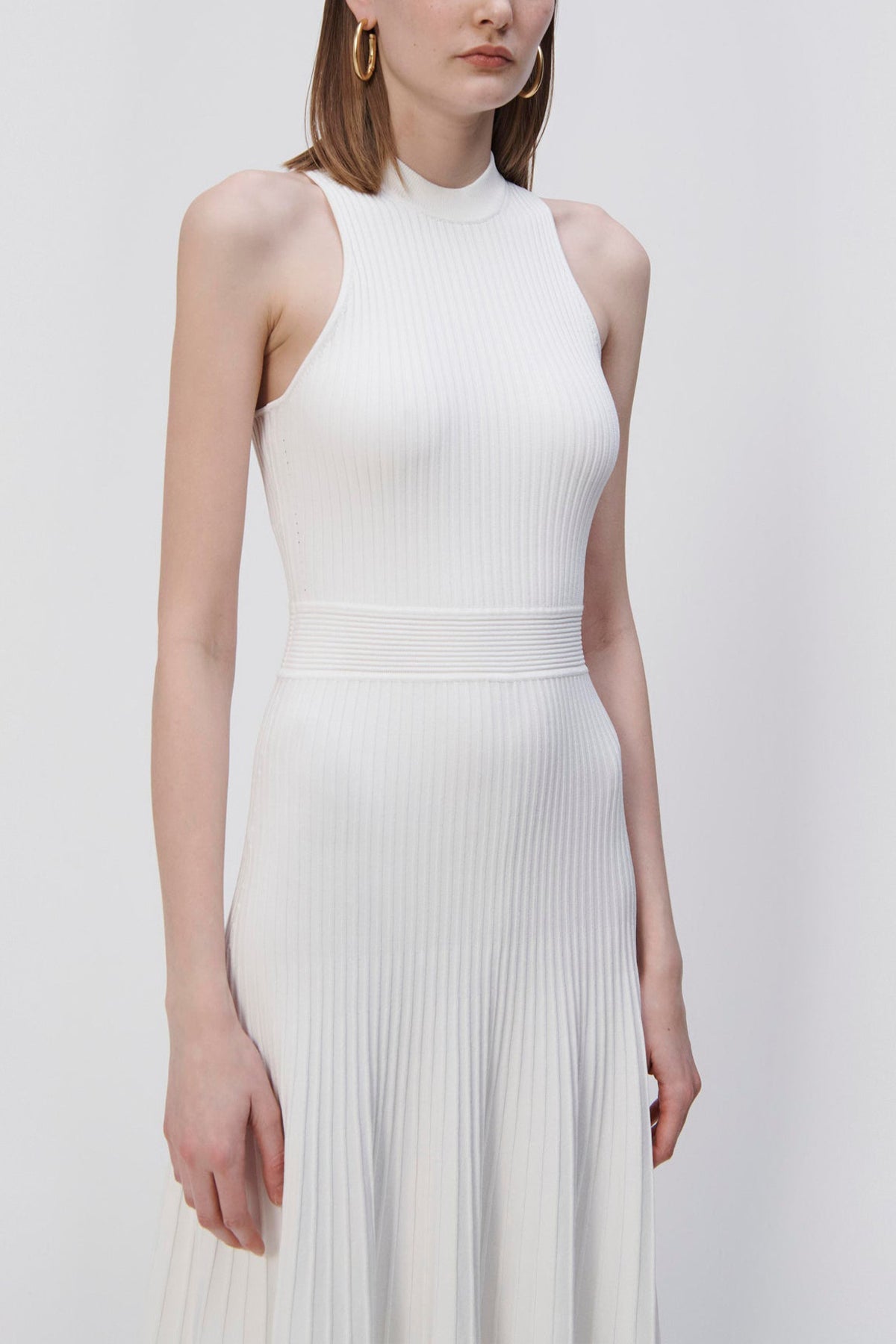 Marianne Pleated Midi Dress in White - shop-olivia.com