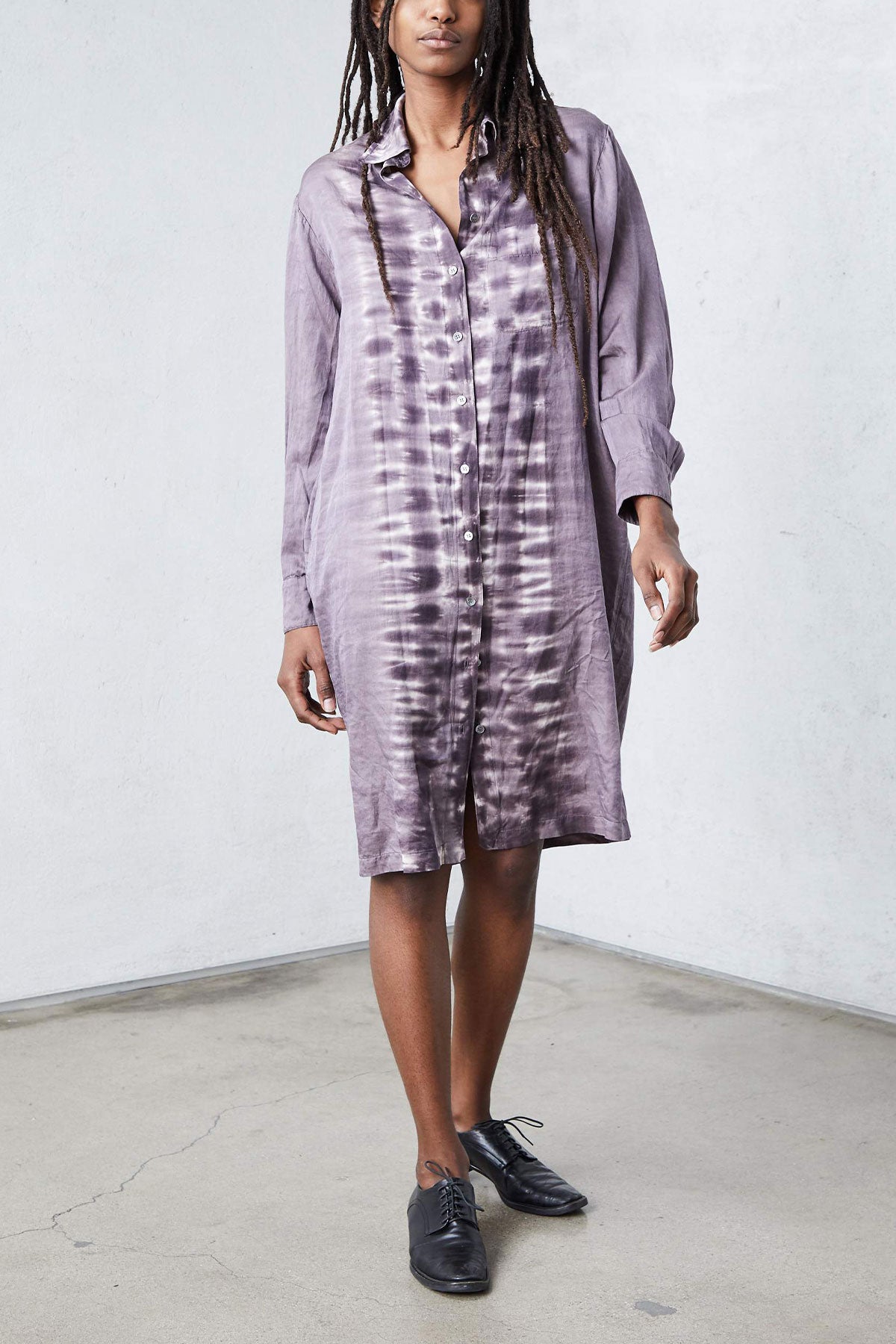 Mauve Silk Cotton Sateen Classic Shirt Dress - shop-olivia.com