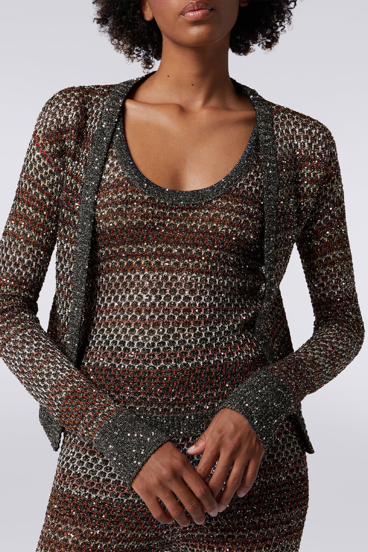 Mesh Knit Sequin Short Cardigan in Multi - shop-olivia.com