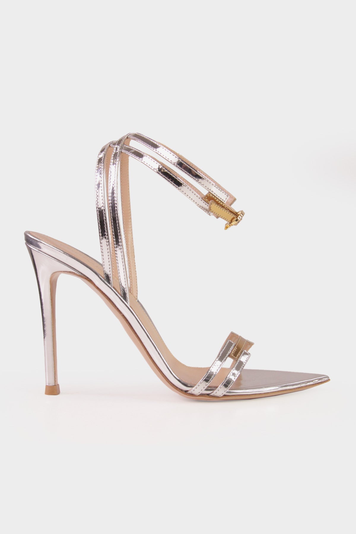 Metallic Ankle-Strap Sandal 105 in Silver Gold - shop-olivia.com