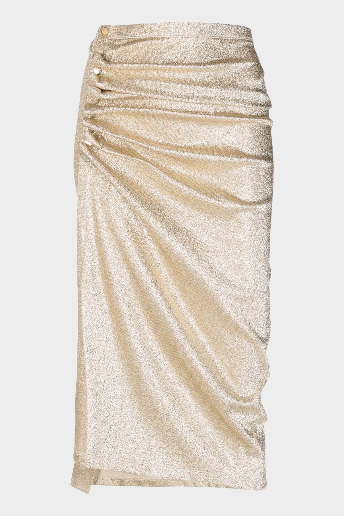 Metallic Ruched Midi Skirt in Silver Gold - shop-olivia.com