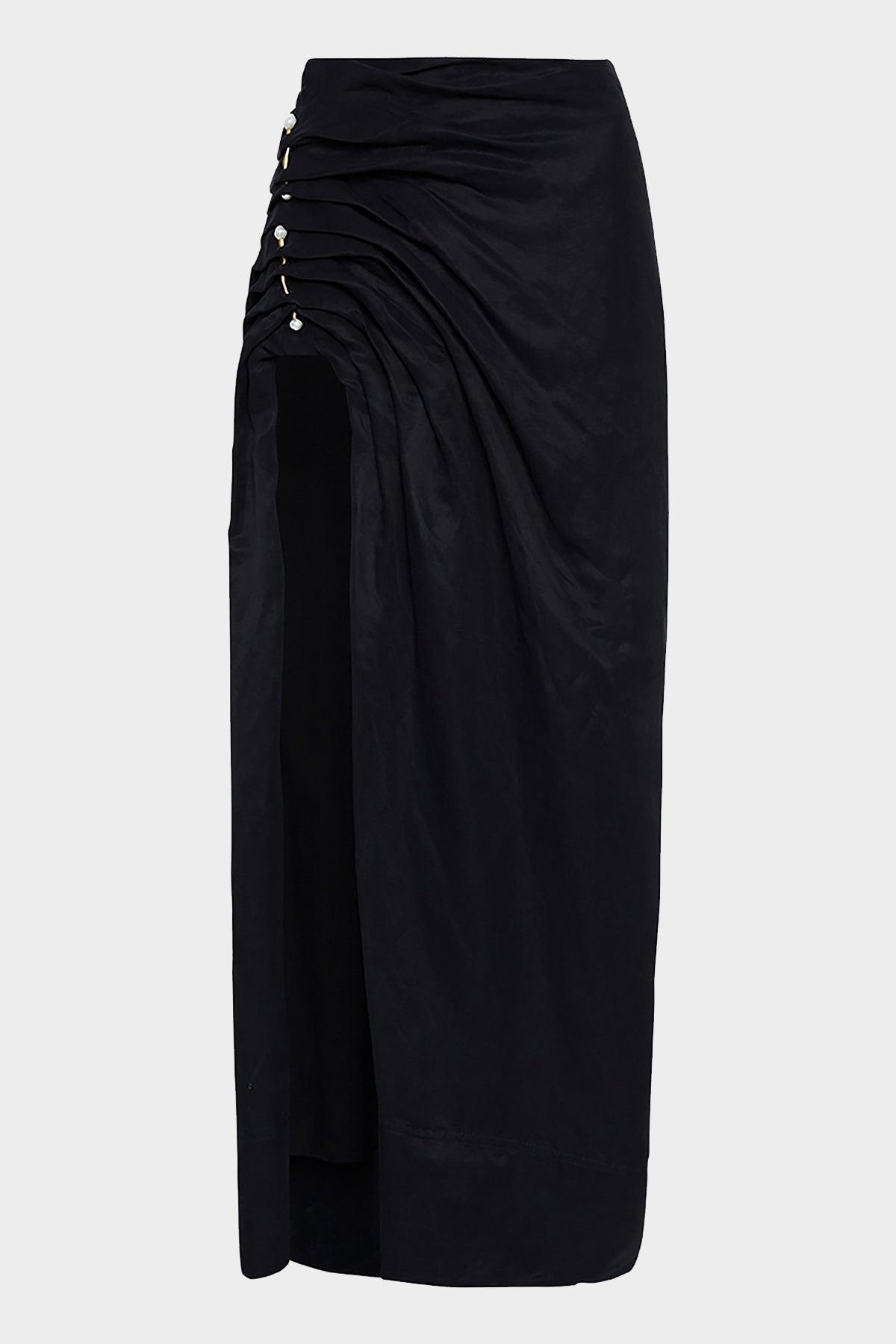 Mika Draped Split Midi Skirt in Black - shop-olivia.com