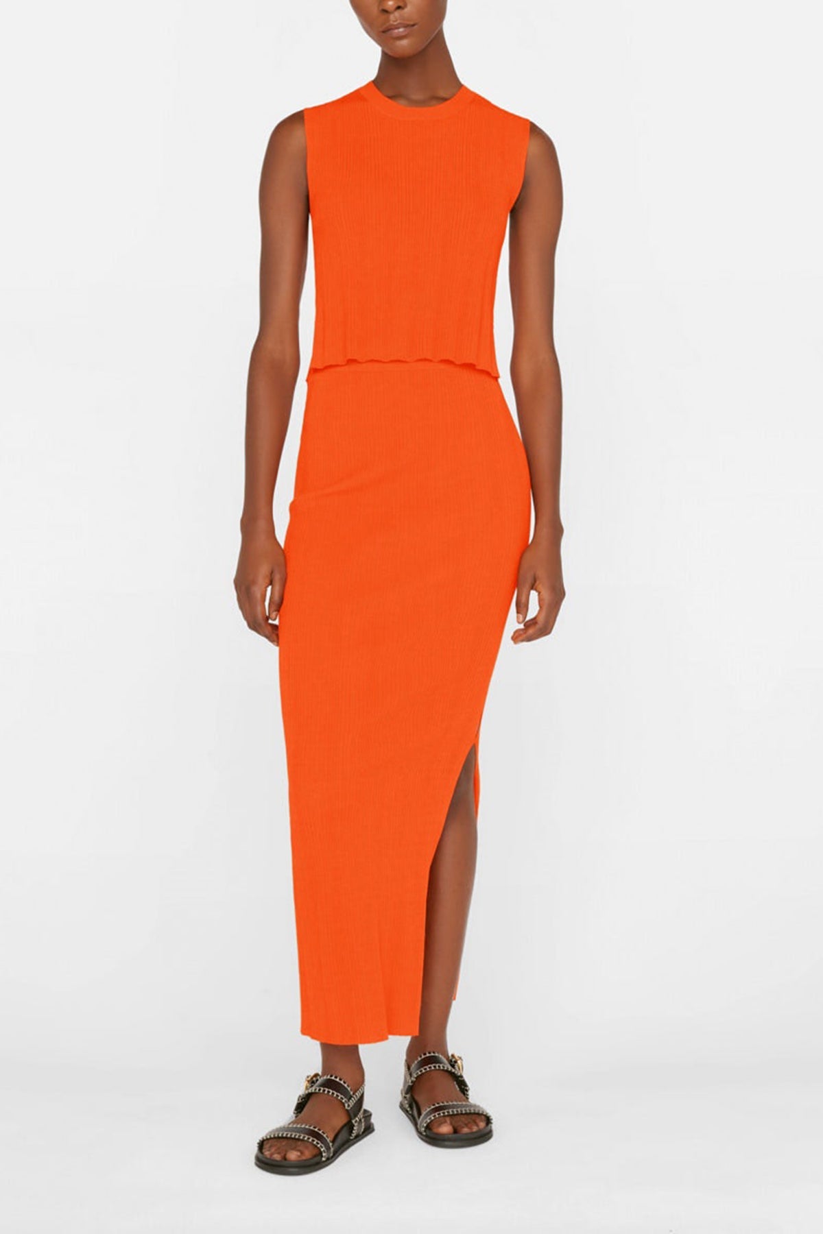 Mixed Rib Cutout Tank in Bright Tangerine - shop-olivia.com