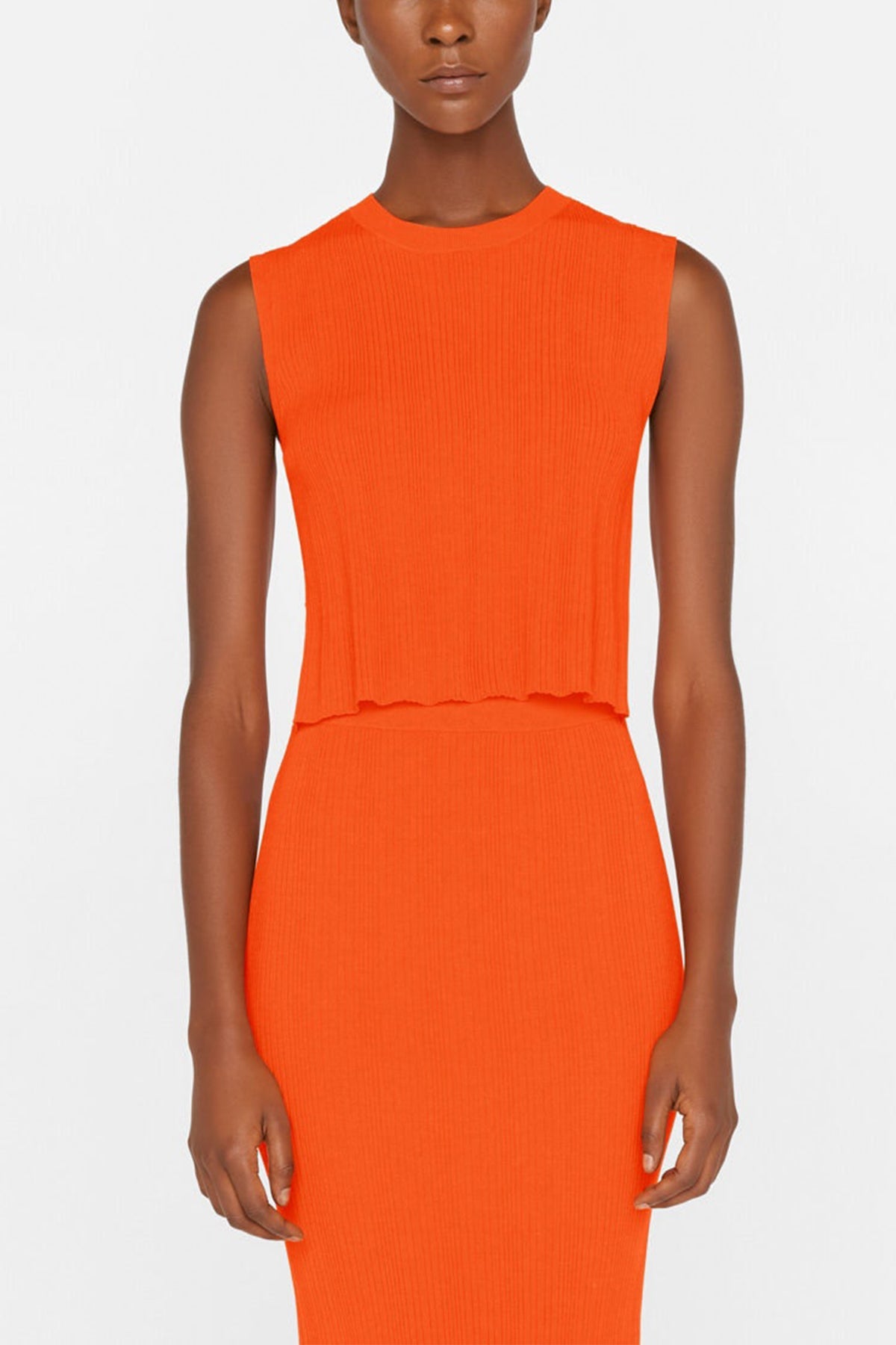 Mixed Rib Cutout Tank in Bright Tangerine - shop-olivia.com