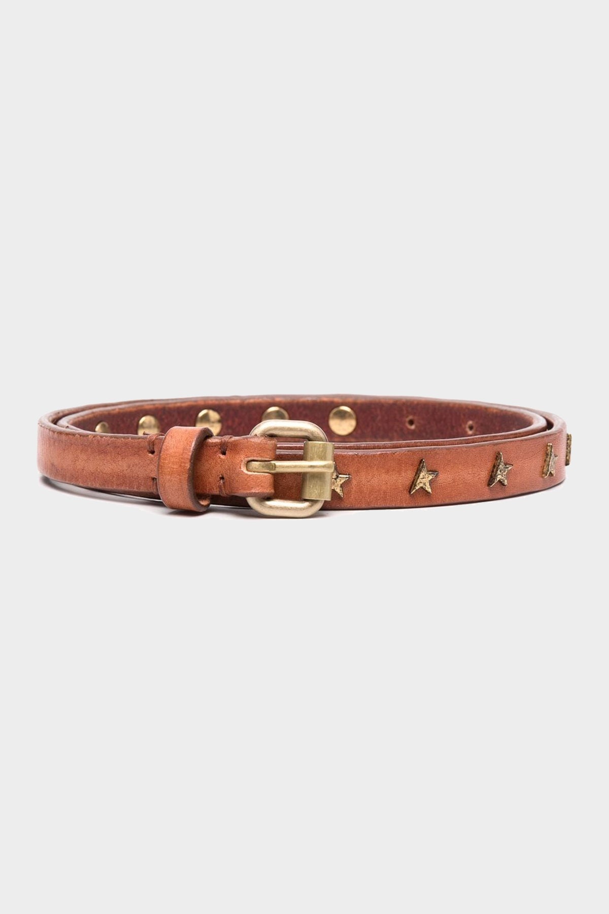 Molly Light Brown Leather Belt with Star-Shaped Studs - shop-olivia.com