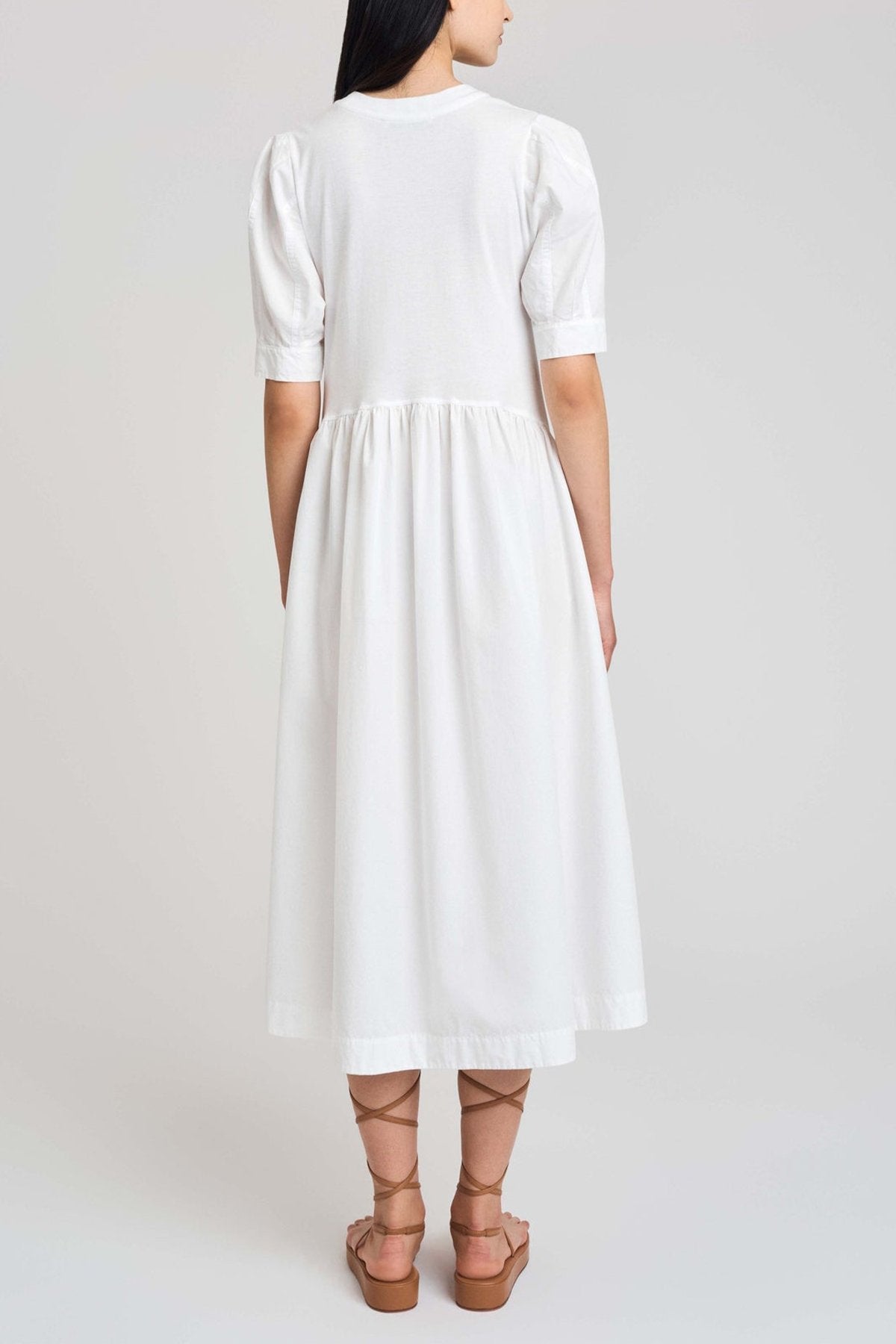 Monty Mixed Media Short Sleeve Dress in White - shop-olivia.com