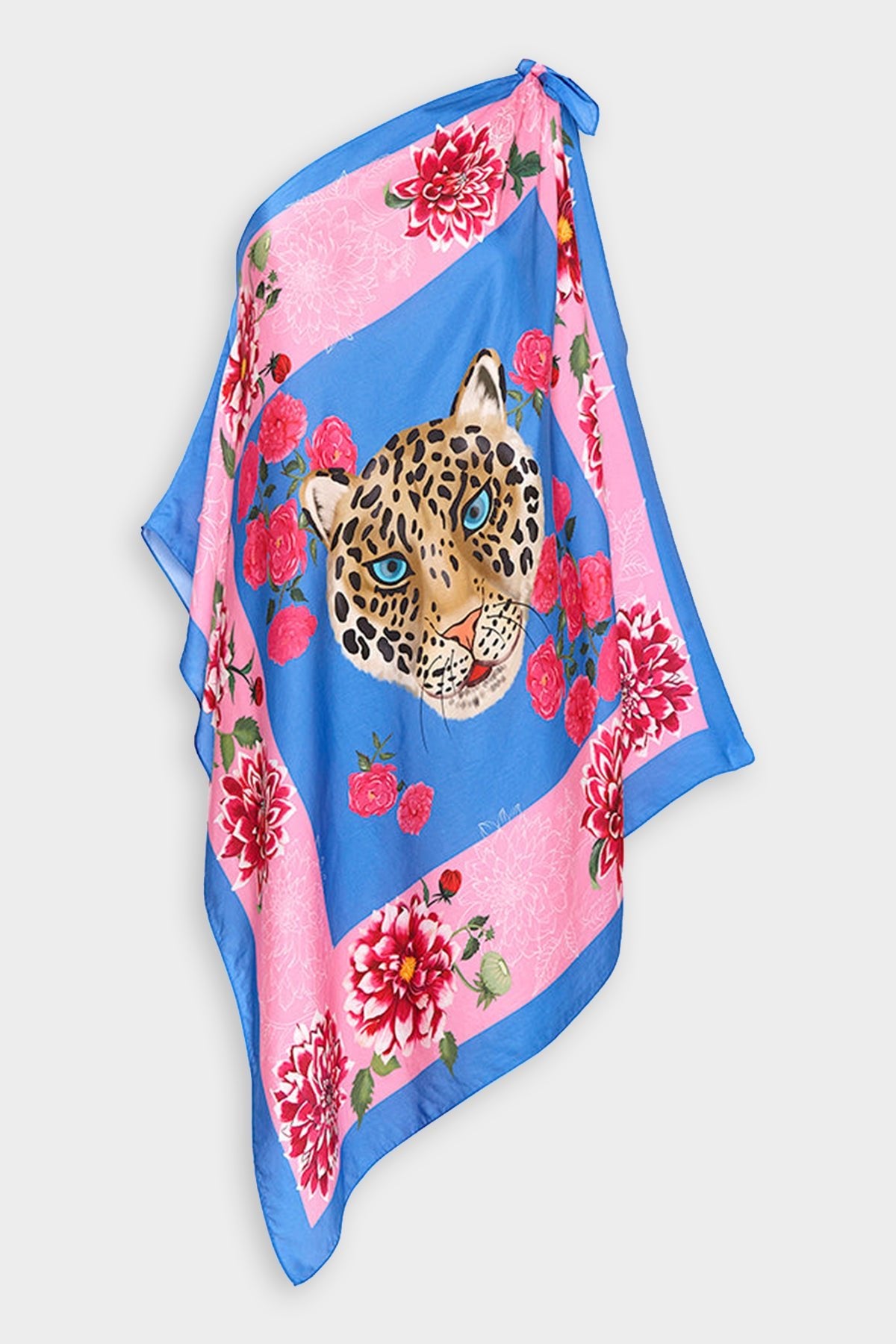 Multiway Scarf Blouse in Blue and Pink Leopard Face - shop-olivia.com