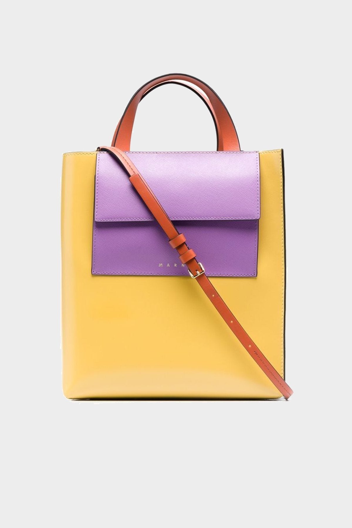 Mustard Museo Leather Bag with Purple Pocket - shop-olivia.com