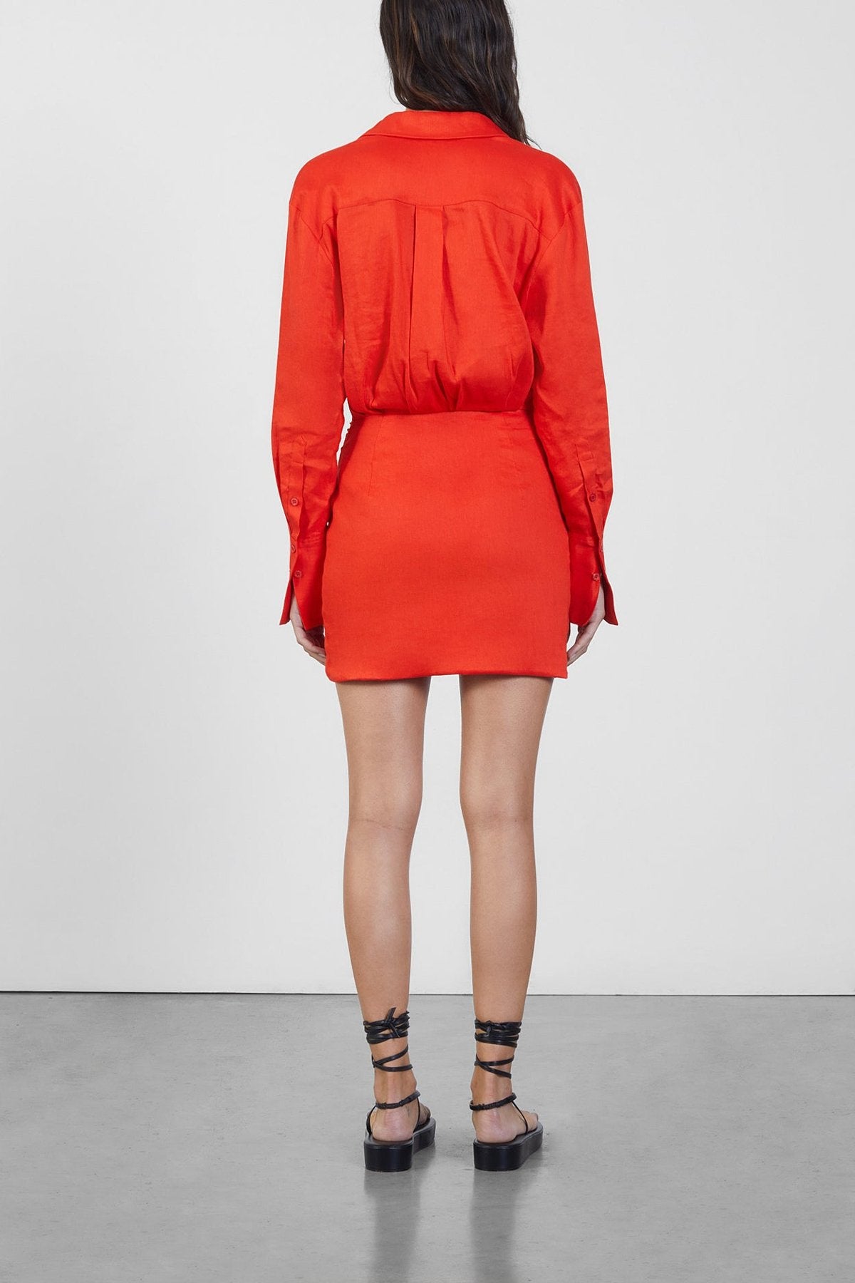 Naha Linen Short Dress in Blood Orange - shop-olivia.com